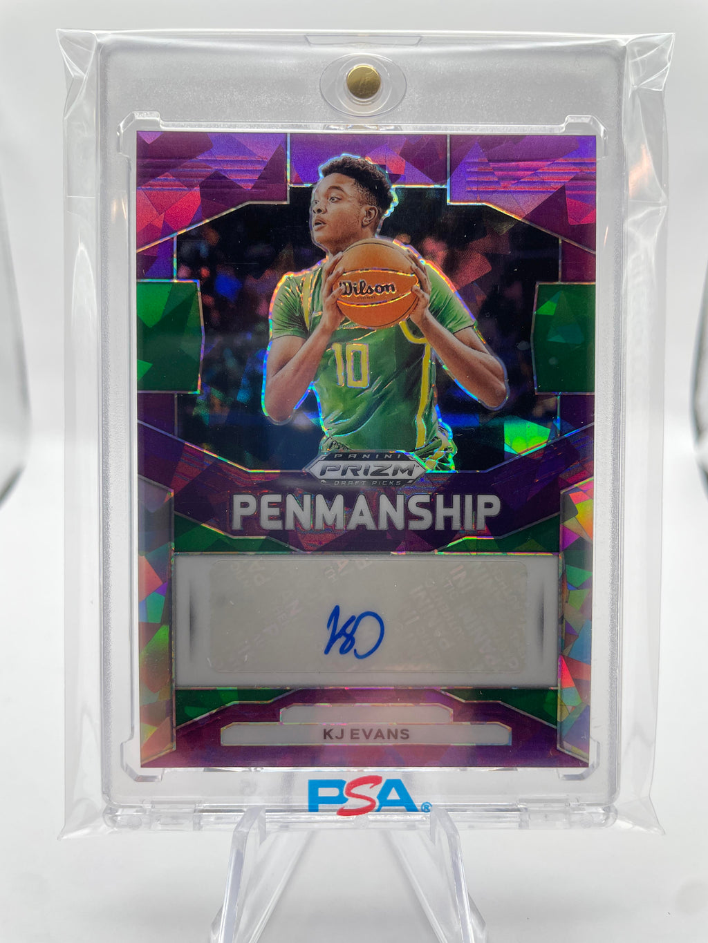 2024-25 Panini Prizm Draft Picks Kwame KJ Evans Penmanship Purple Ice Auto /99