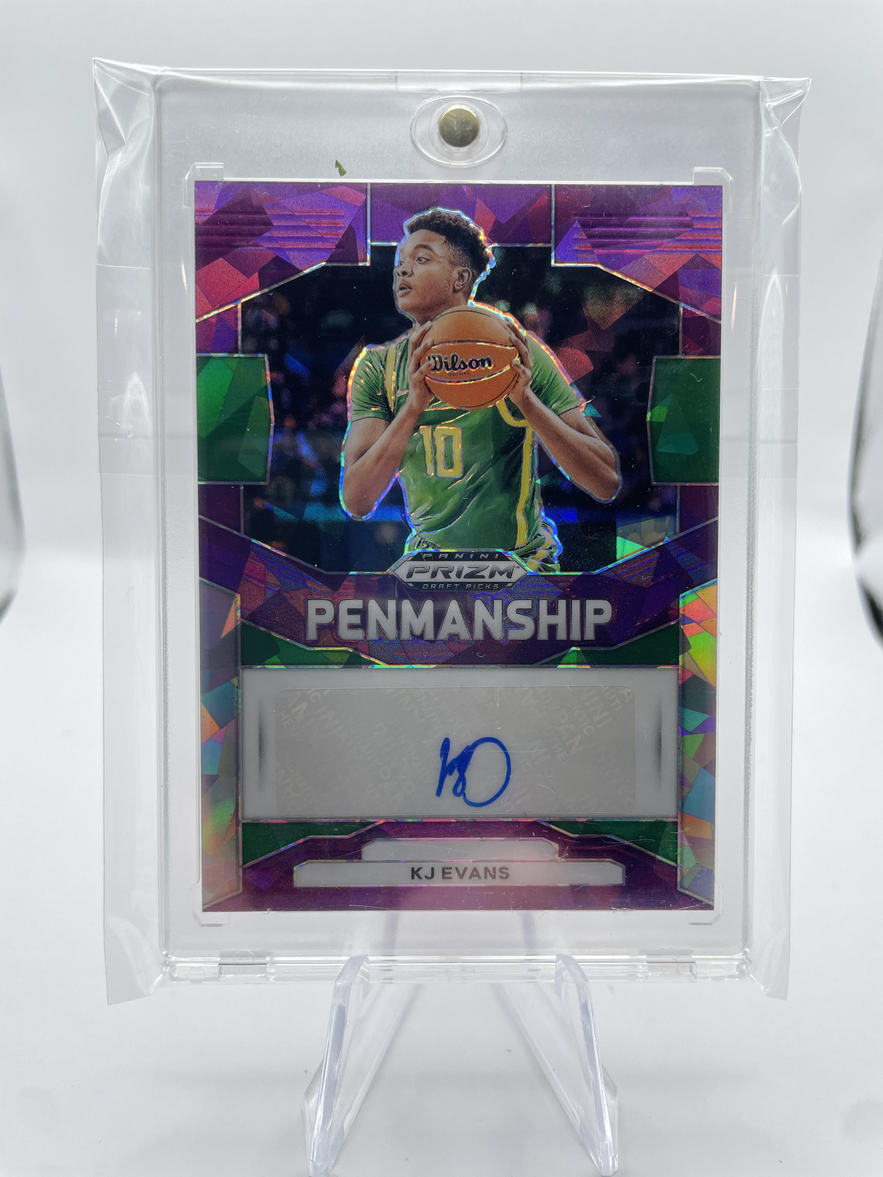 2024-25 Panini Prizm Draft Picks Kwame KJ Evans Penmanship Purple Ice Auto /99