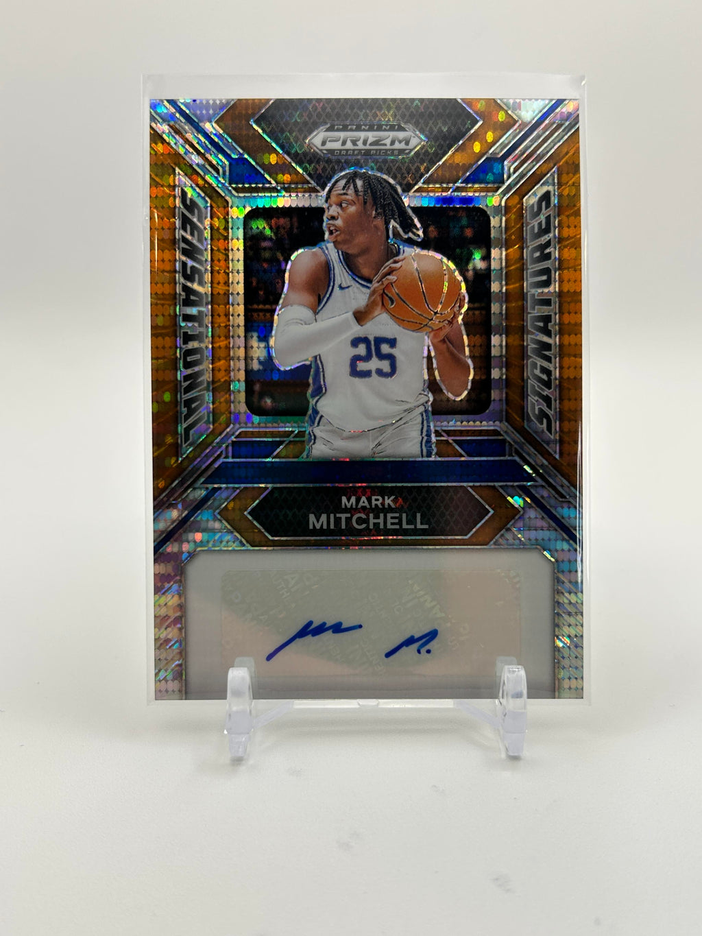 2024-25 Panini Prizm Draft Picks Mark Mitchell Sensational Orange Prizm Auto /49