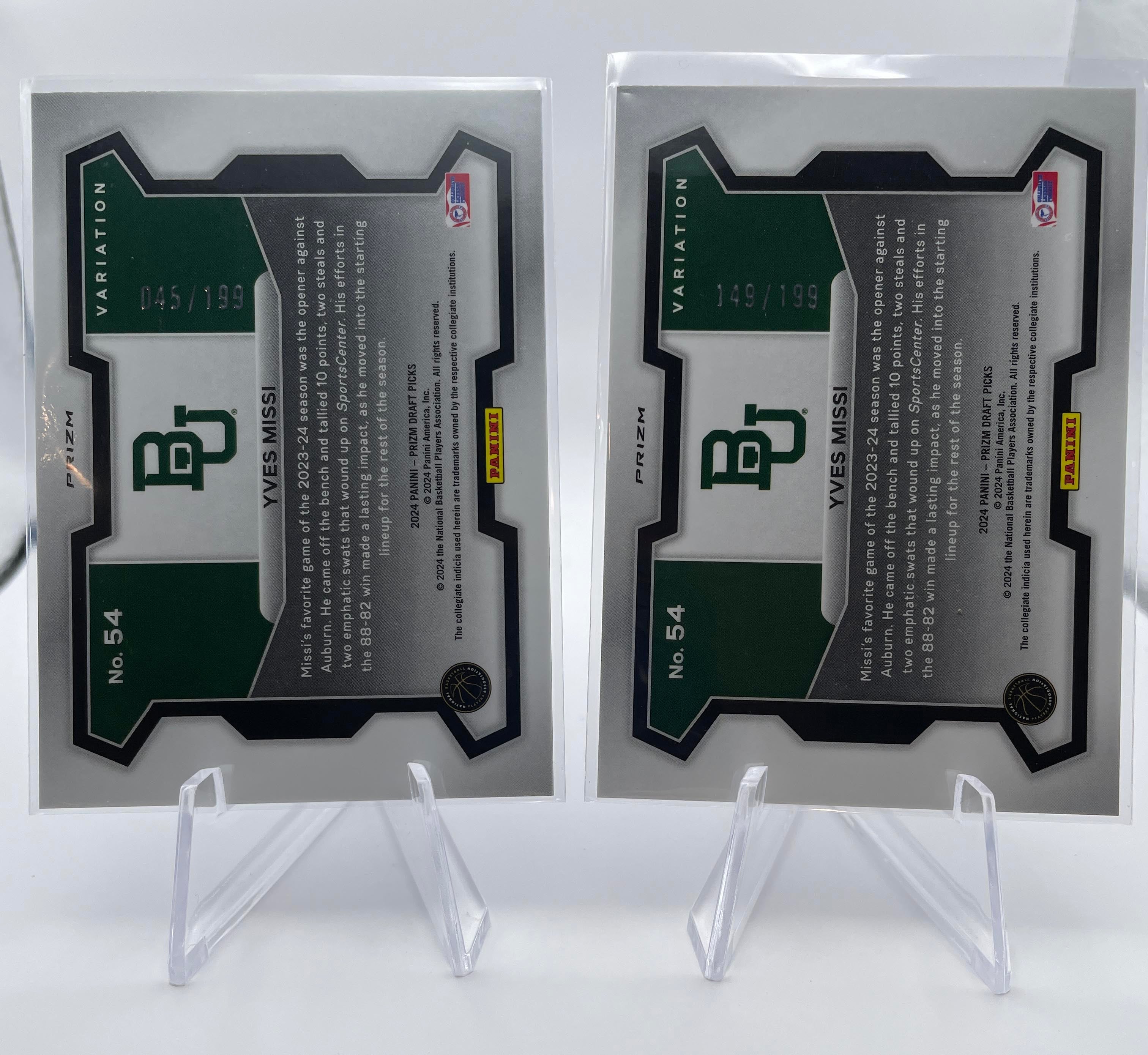 2024-25 Panini Prizm Draft Picks Yves Missi Purple Var /149 + Blue /99 Set (x7)