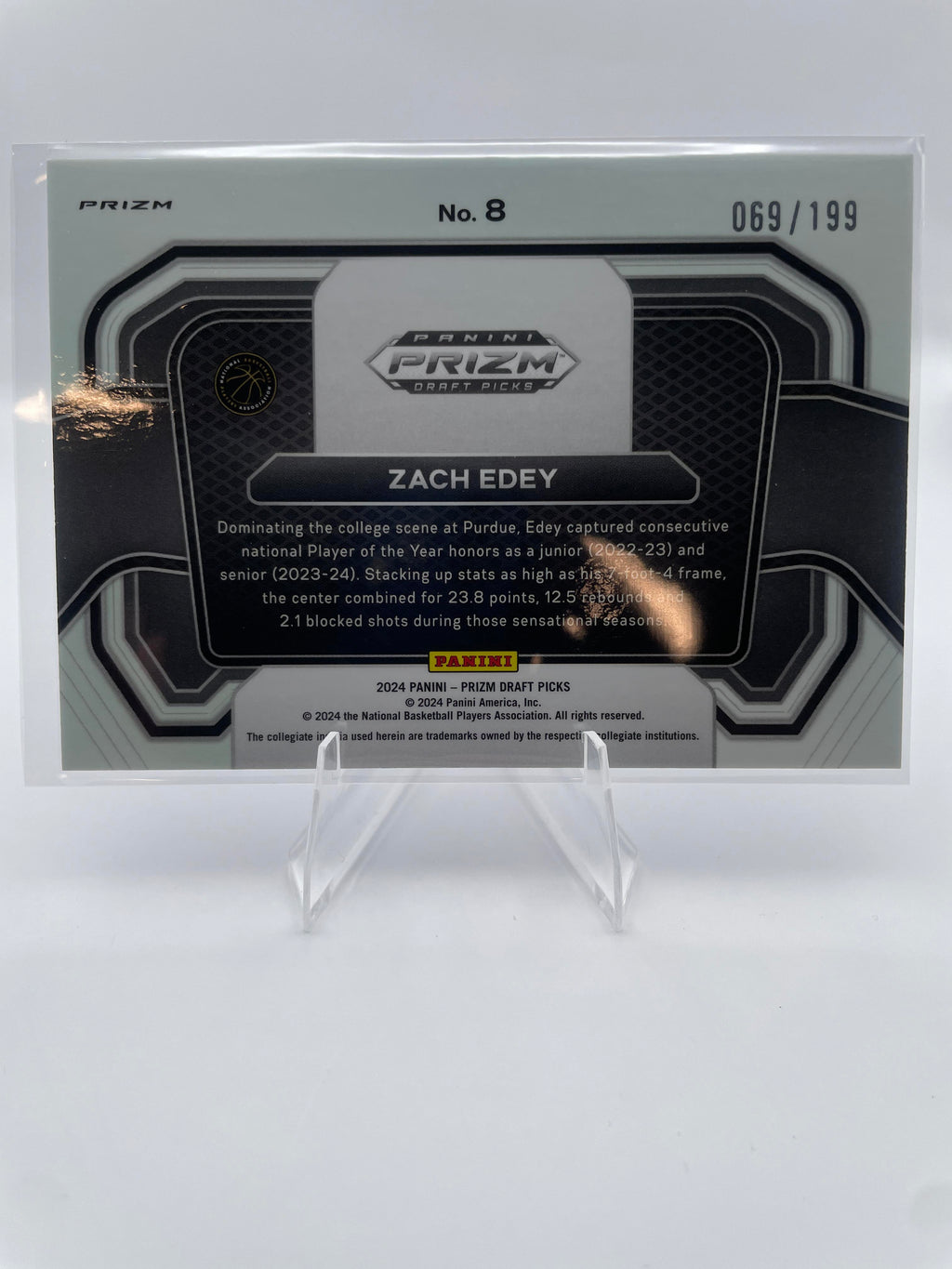 2024-25 Panini Prizm Draft Picks Zach Edey Campus Legends Blue Prizm Rookie /199