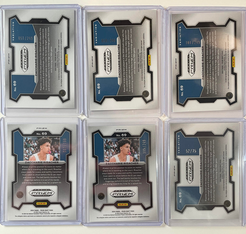 2024-25 Panini Prizm Draft Zaccharie Risacher Purple Var /75 Blue /99 Set (x6)