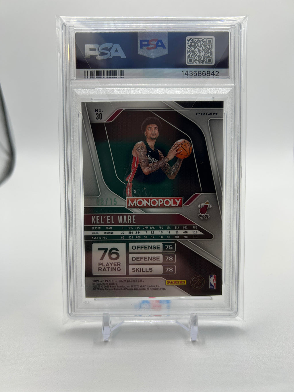 2024-25 Panini Prizm Monopoly Kel'El Ware Boardwalk Blue Prizm Rookie /15 PSA 10