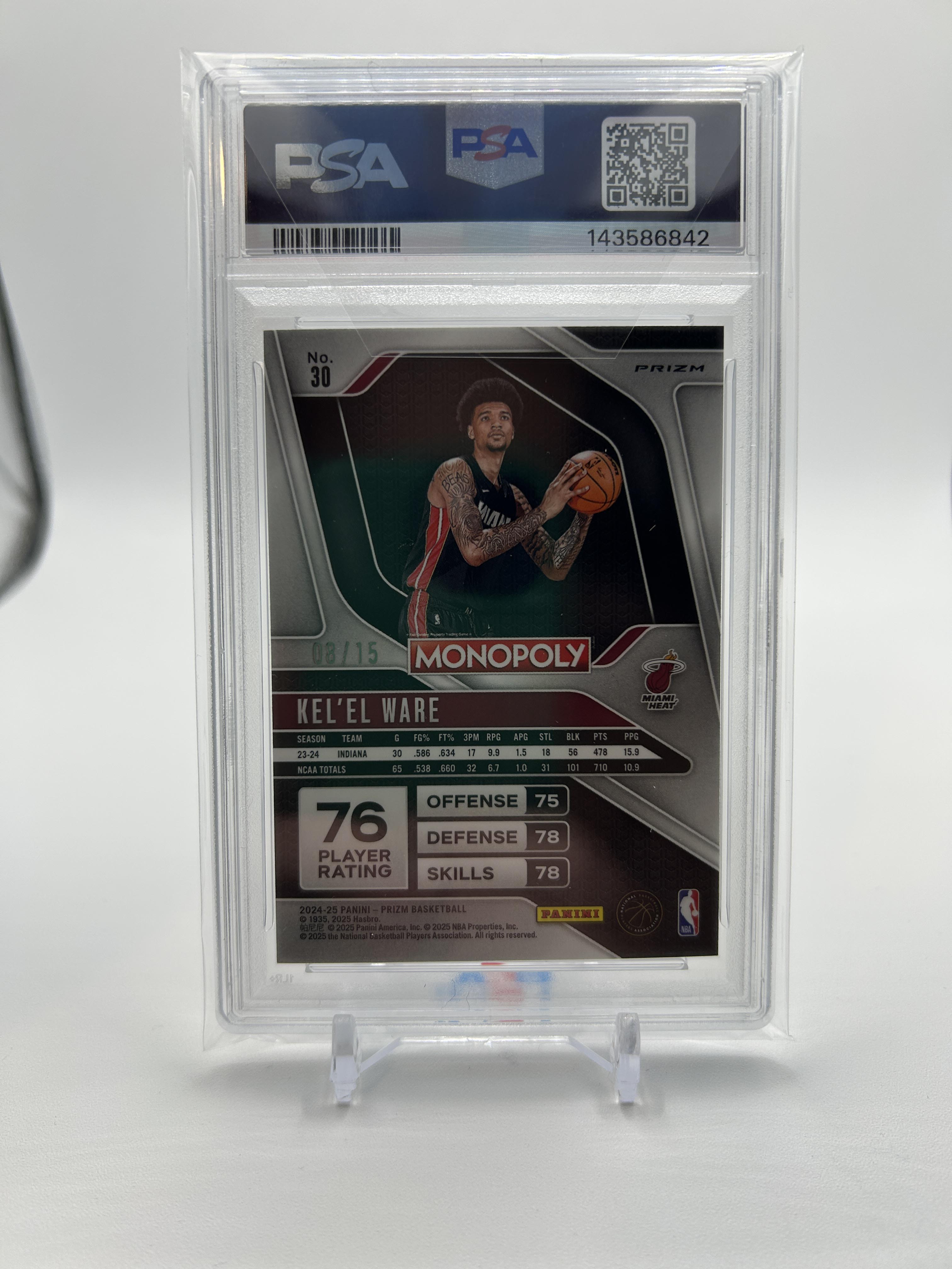 2024-25 Panini Prizm Monopoly Kel'El Ware Boardwalk Blue Prizm Rookie /15 PSA 10