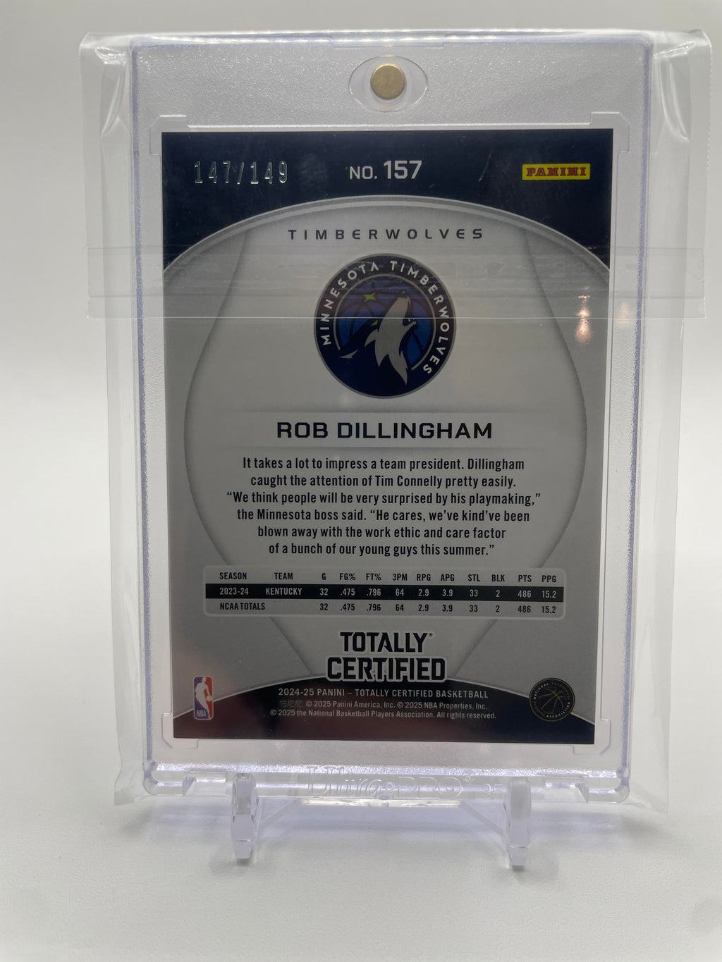 2024-25 Panini Totally Certified Rob Dillingham Red Mirror Rookie /149 Wolves