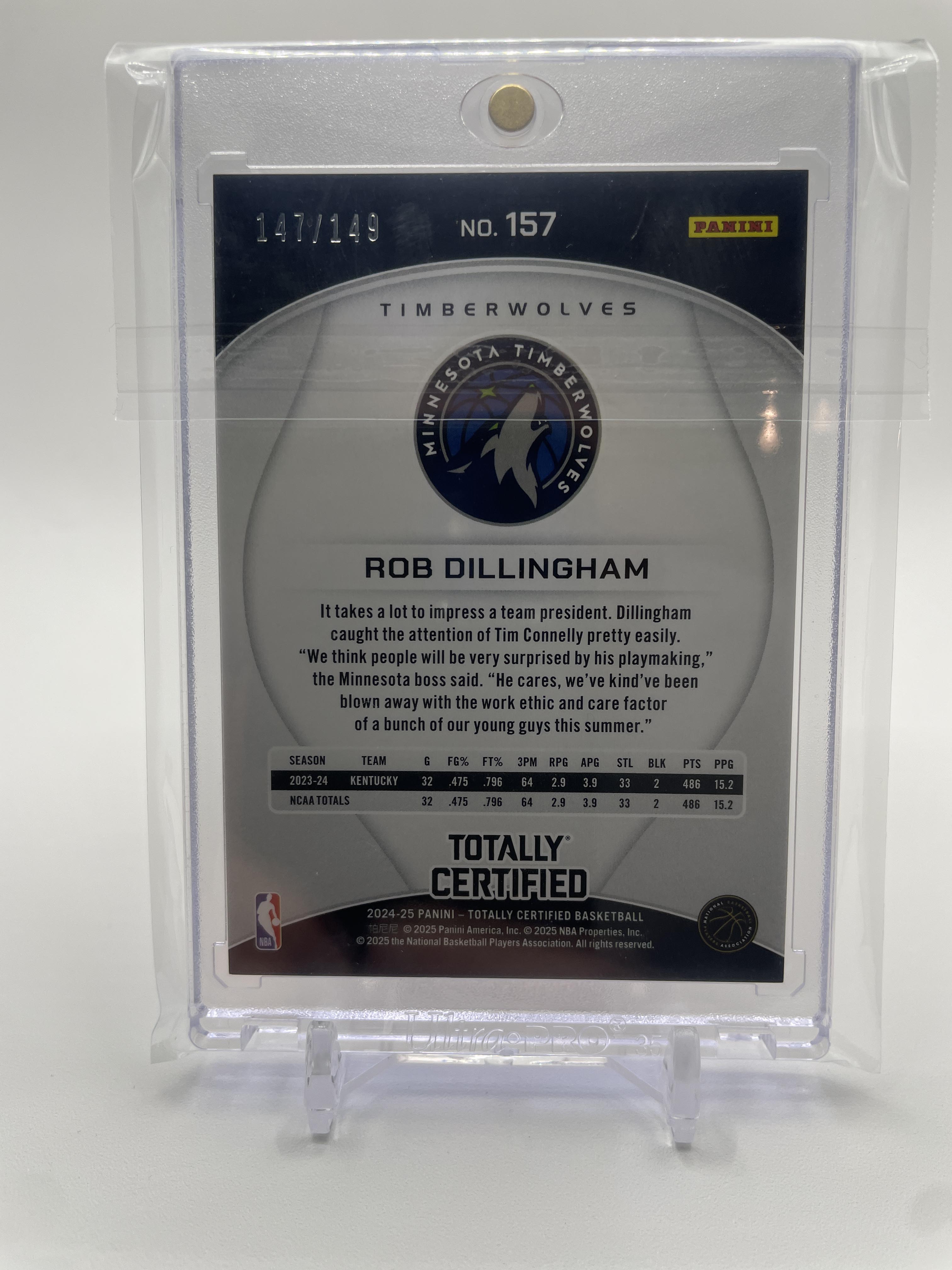 2024-25 Panini Totally Certified Rob Dillingham Red Mirror Rookie /149 Wolves