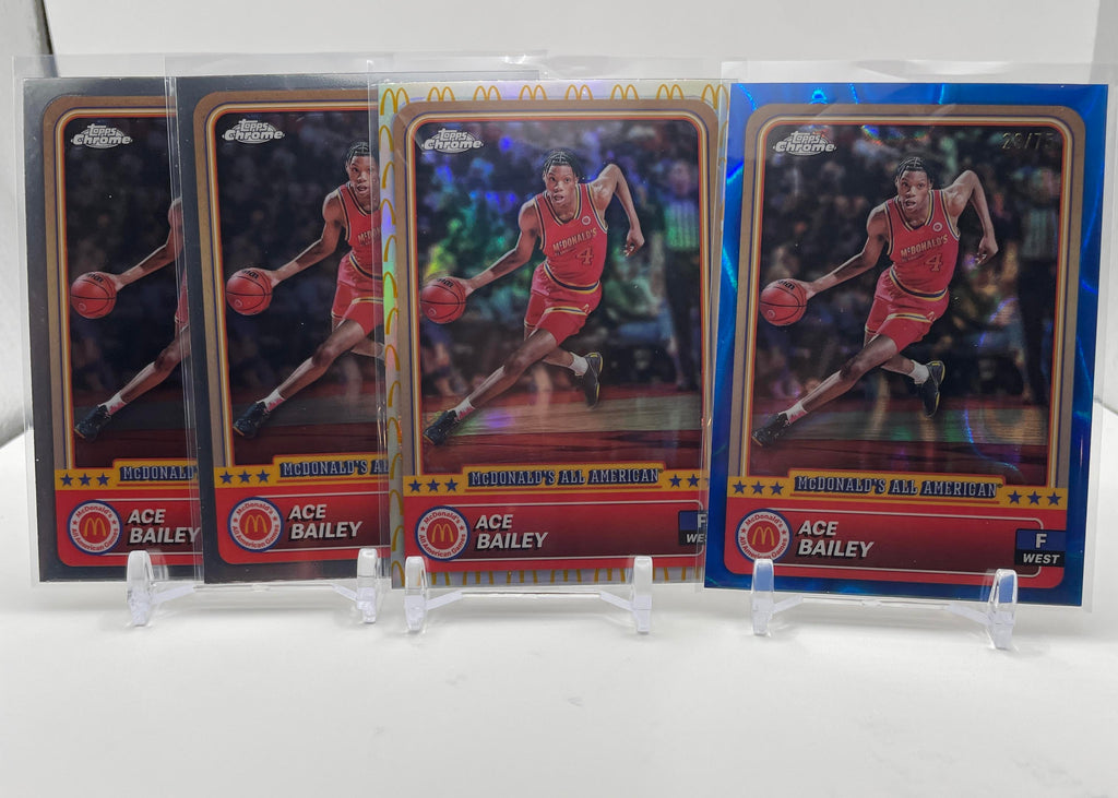 2024-25 Topps McDonald's Chrome Ace Bailey Blue Refractor /75 + Logo SP Set (x4)