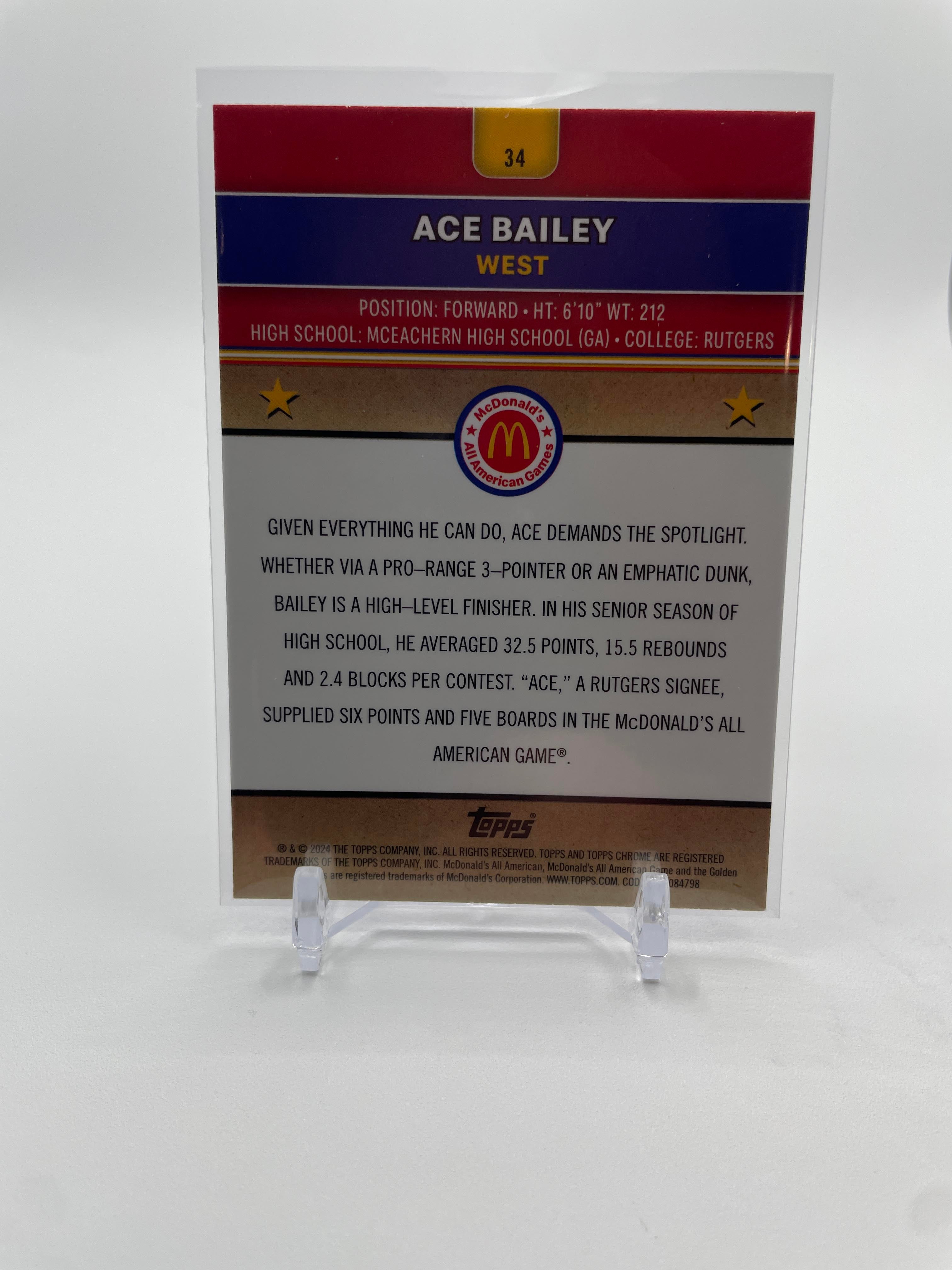 2024-25 Topps McDonald's Chrome Ace Bailey Blue Refractor /75 + Logo SP Set (x4)