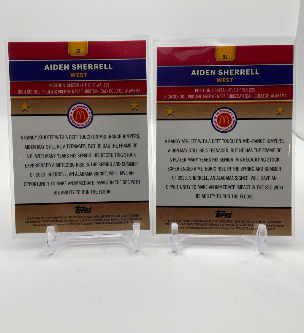 2024-25 Topps McDonald's Chrome Aiden Sherell Purple /99 /150 Aqua /199 Set (x4)