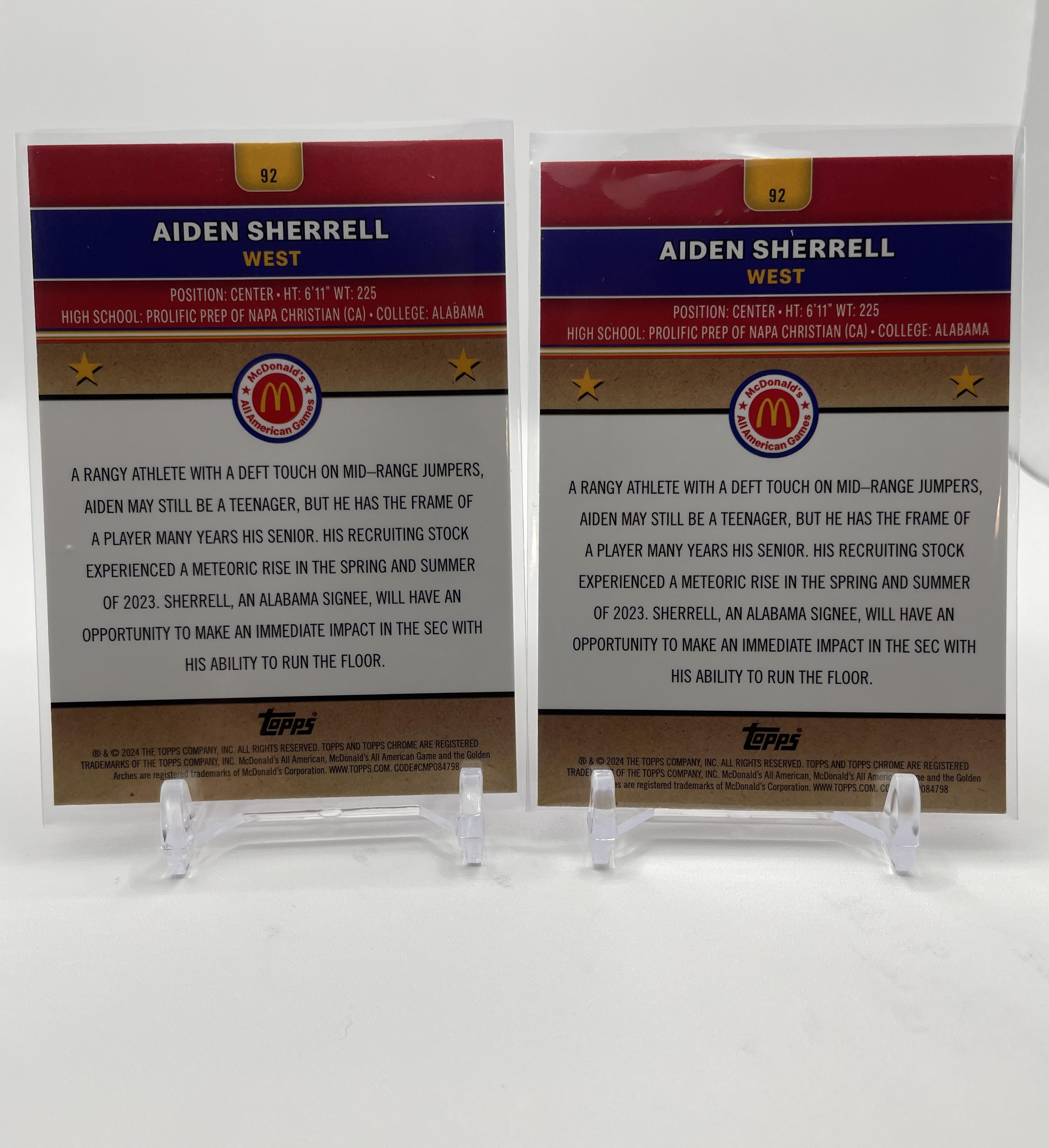 2024-25 Topps McDonald's Chrome Aiden Sherell Purple /99 /150 Aqua /199 Set (x4)