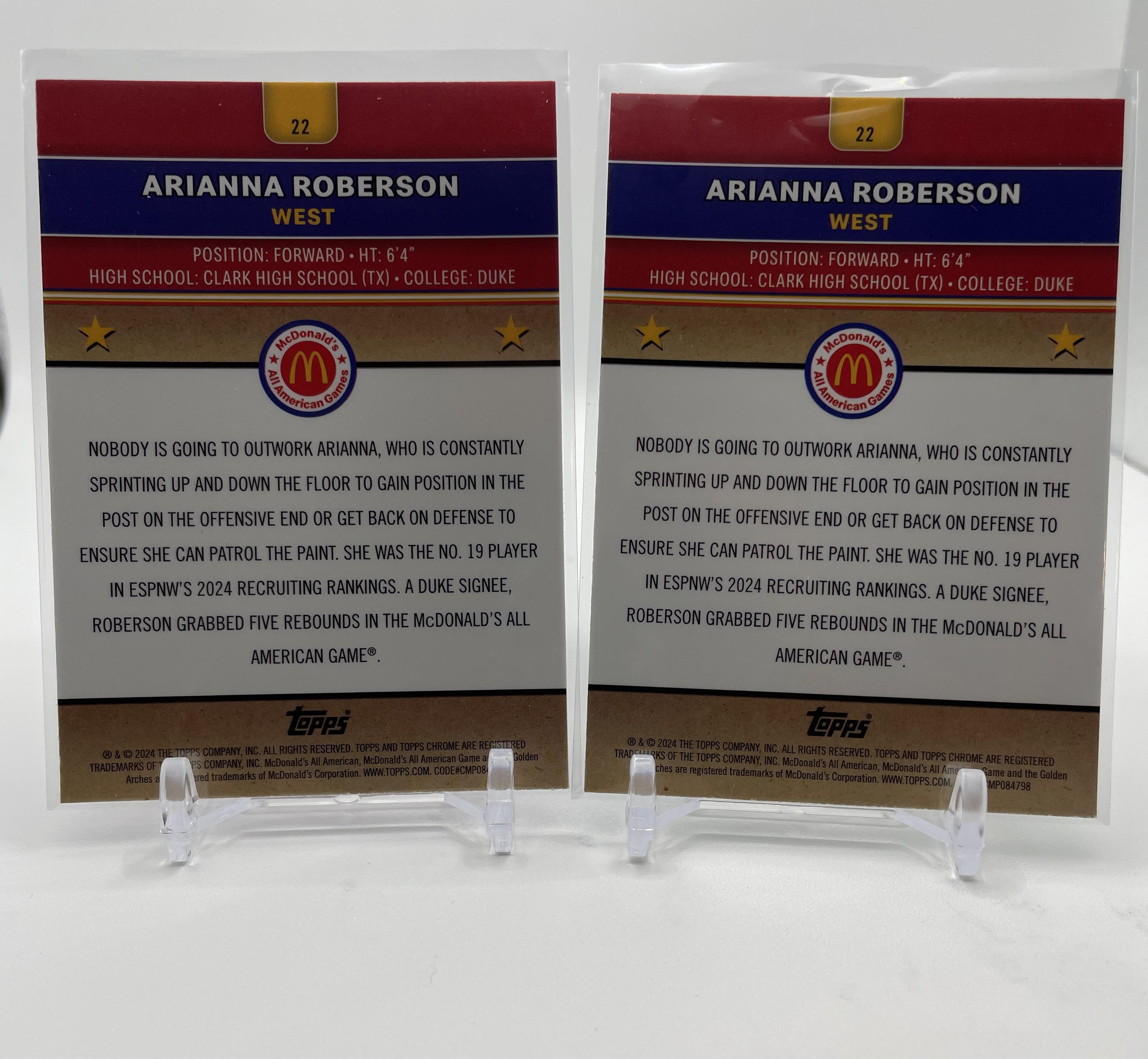 2024-25 Topps McDonald's Chrome Arianna Roberson Purple Refractor /99 +Aqua /199