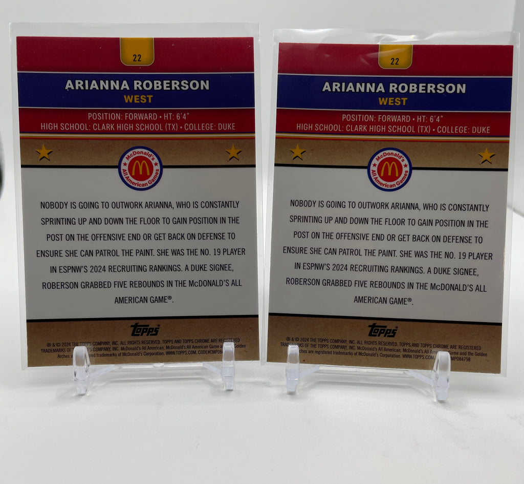 2024-25 Topps McDonald's Chrome Arianna Roberson Purple Refractor /99 +Aqua /199