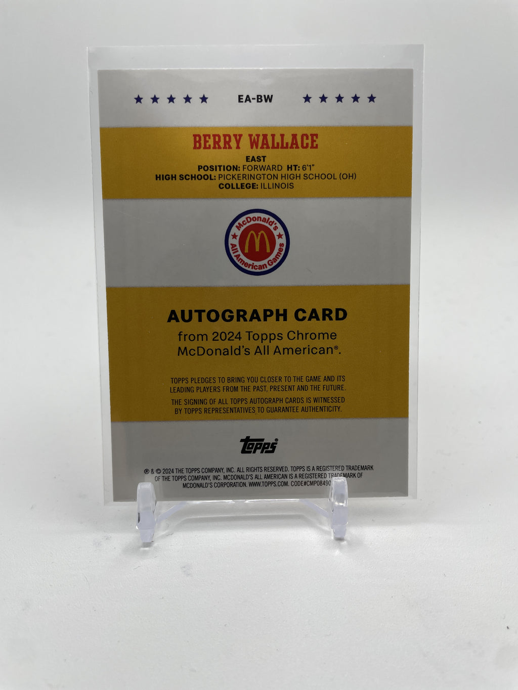 2024-25 Topps McDonald's Chrome Berry Wallace Gameday Event Auto #EA-BW