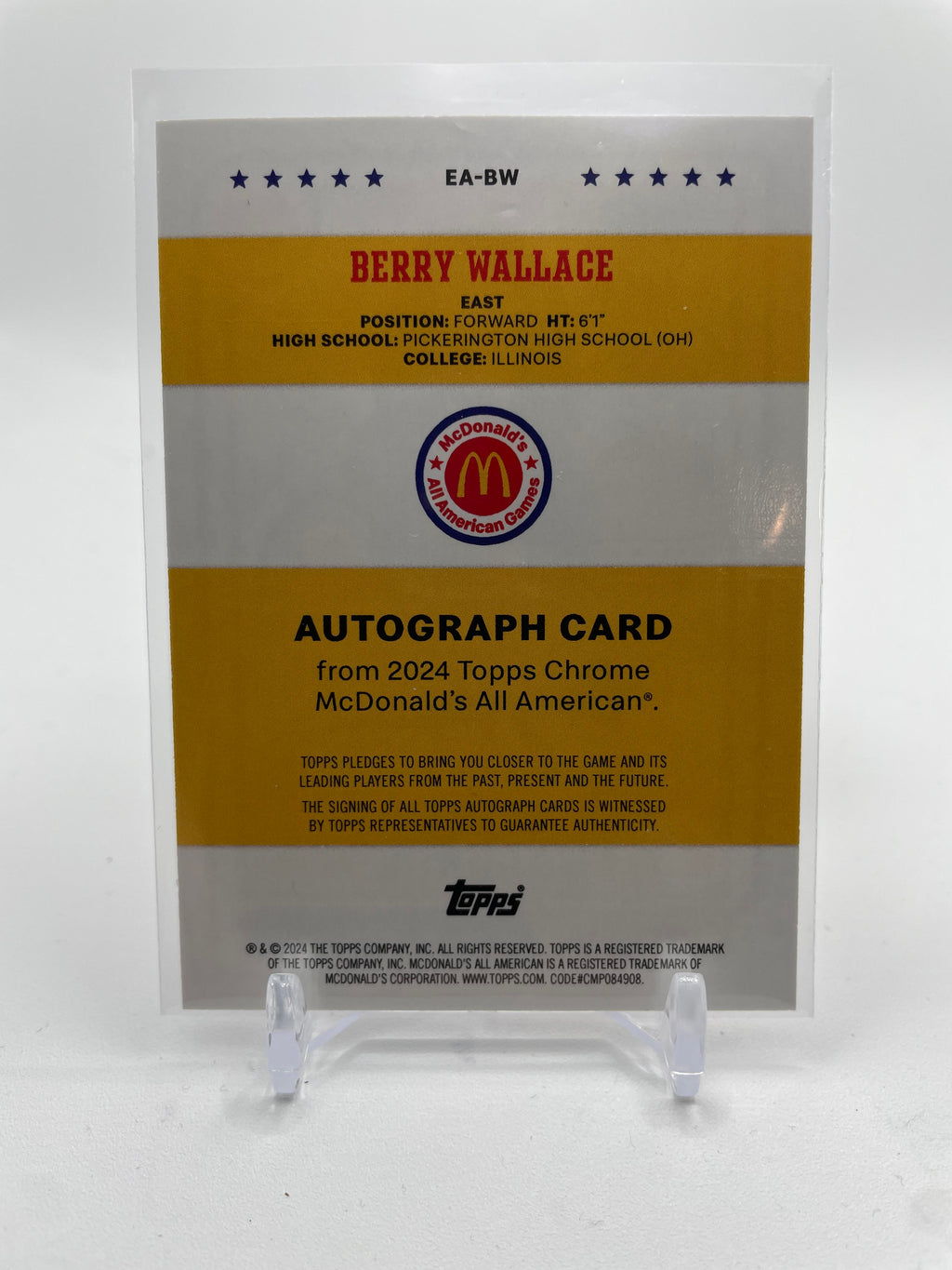 2024-25 Topps McDonald's Chrome Berry Wallace Gameday Event Auto #EA-BW