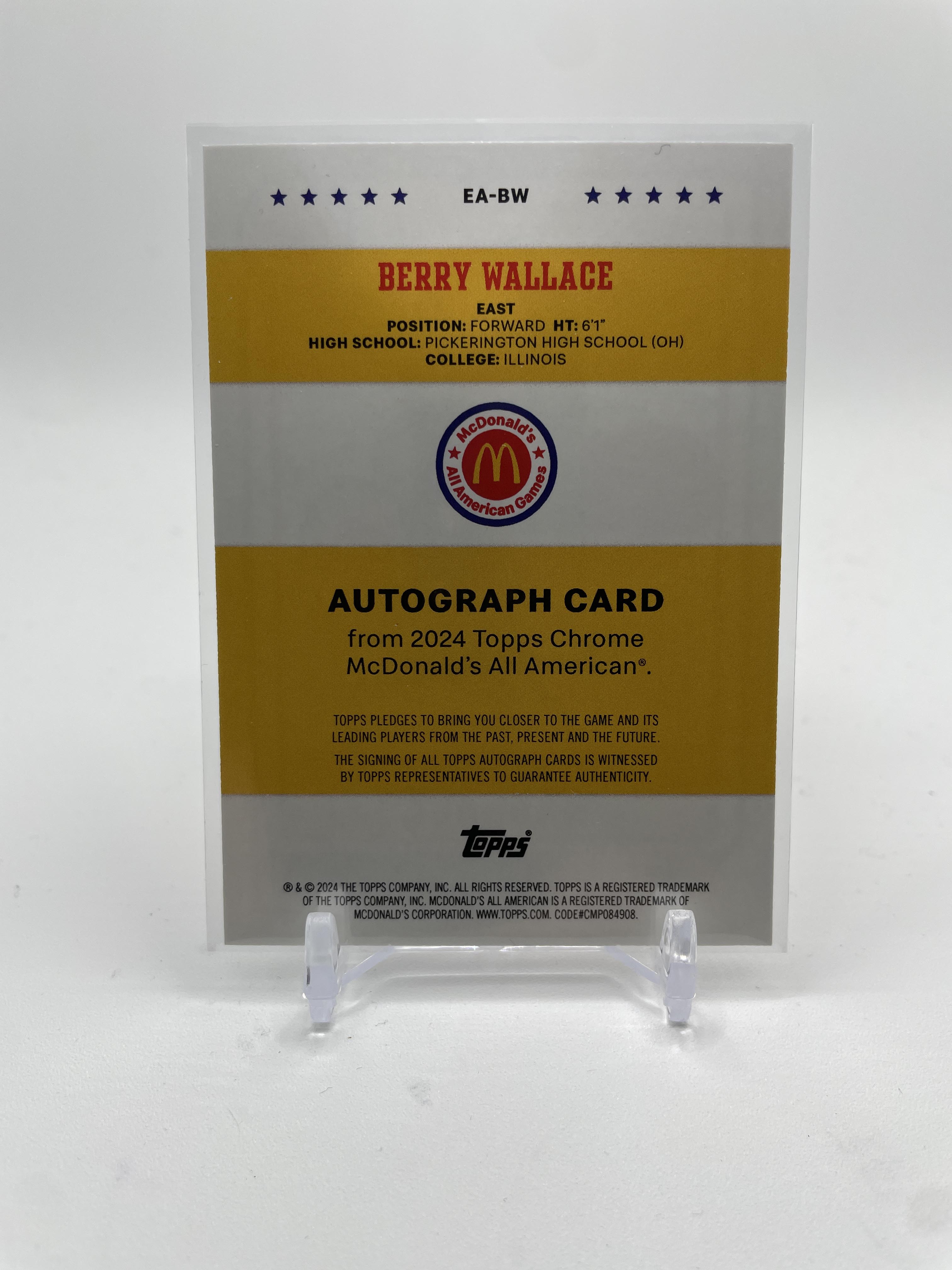 2024-25 Topps McDonald's Chrome Berry Wallace Gameday Event Auto #EA-BW