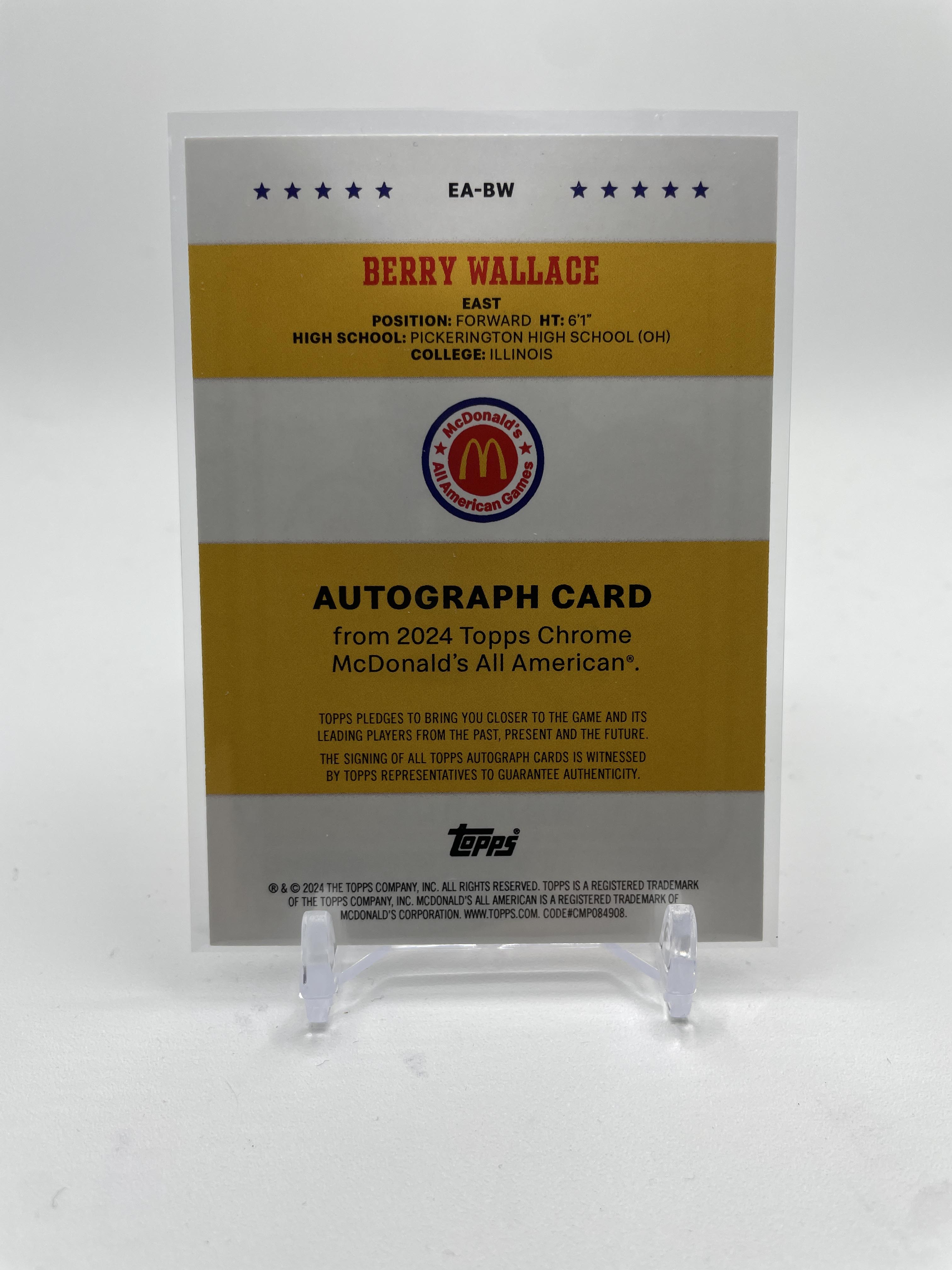 2024-25 Topps McDonald's Chrome Berry Wallace Gameday Event Auto #EA-BW