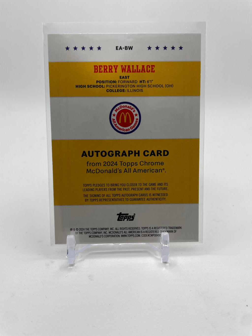 2024-25 Topps McDonald's Chrome Berry Wallace Gameday Event Auto #EA-BW