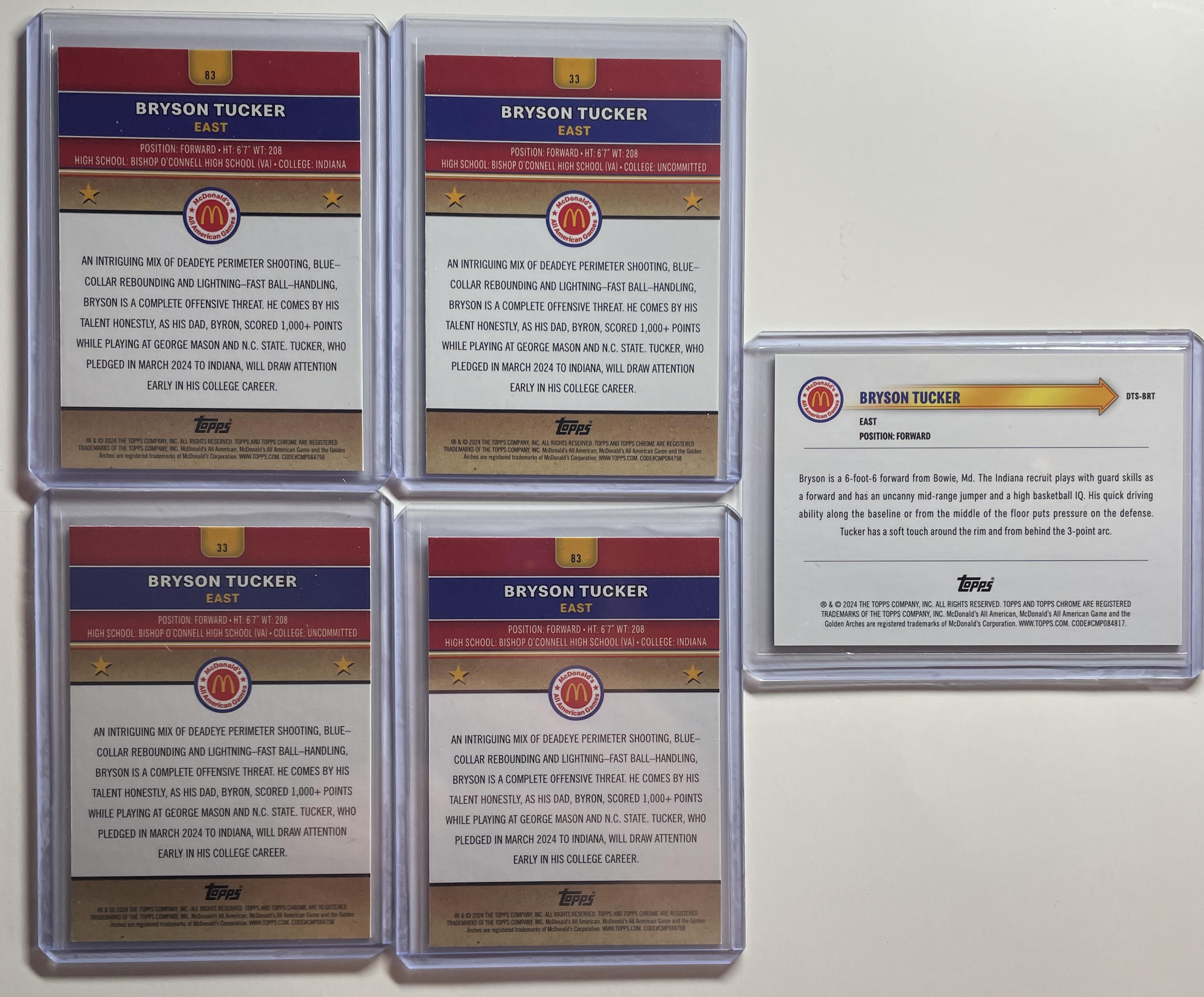 2024-25 Topps McDonald's Chrome Bryson Tucker Tie-Dye /25 Purple /99 Set (x5)
