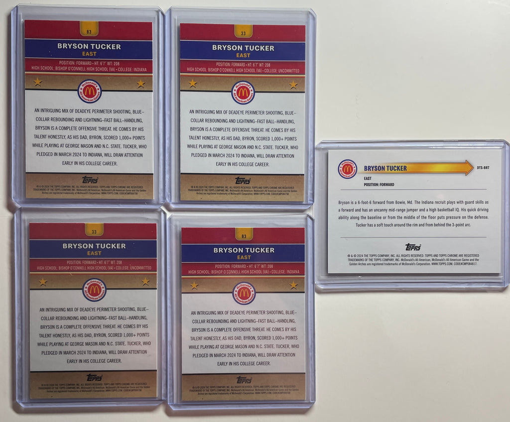 2024-25 Topps McDonald's Chrome Bryson Tucker Tie-Dye /25 Purple /99 Set (x5)