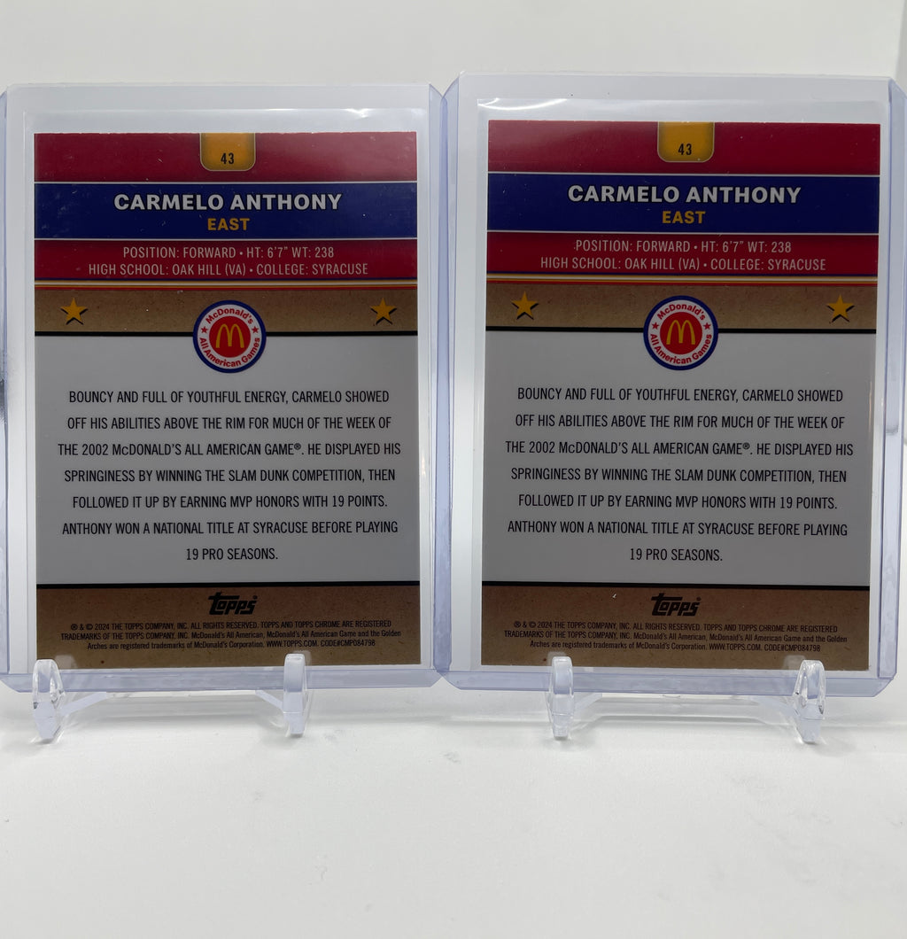 2024-25 Topps McDonald's Chrome Carmelo Anthony Blue Refractor /75