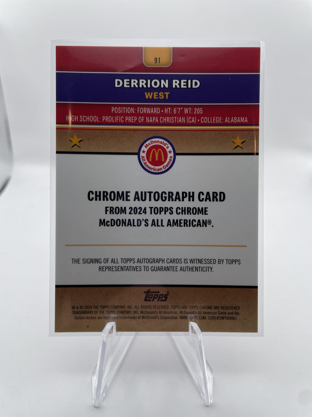 2024-25 Topps McDonald's Chrome Derrion Reid Half-Court Logo Refractor Auto /75