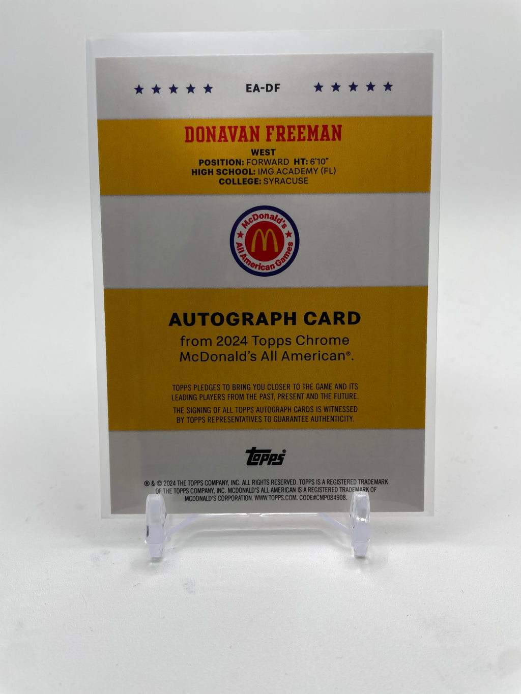 2024-25 Topps McDonald's Chrome Donavan Freeman Gameday Event Auto SP #EA-DF