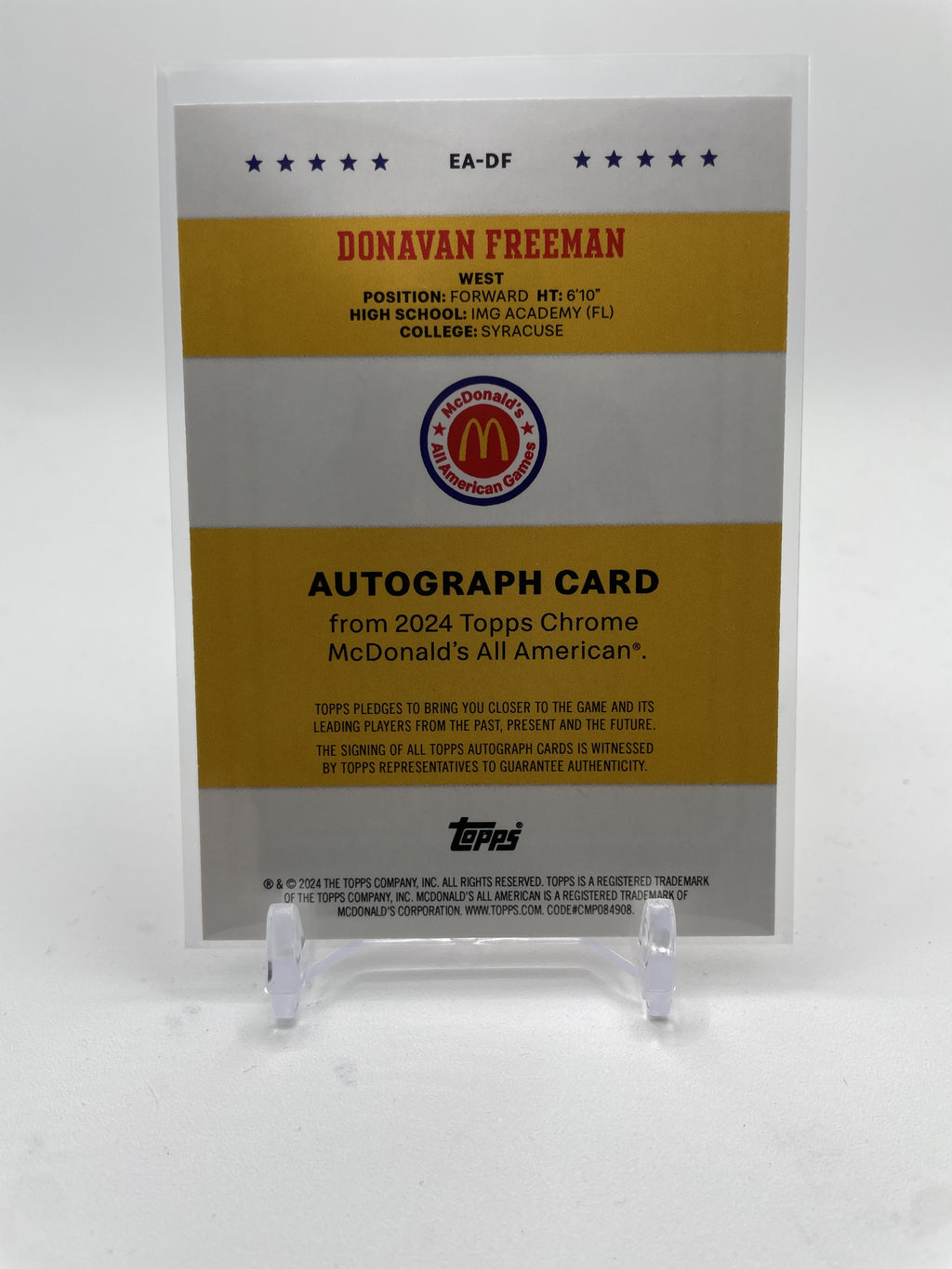 2024-25 Topps McDonald's Chrome Donavan Freeman Gameday Event Auto SP #EA-DF