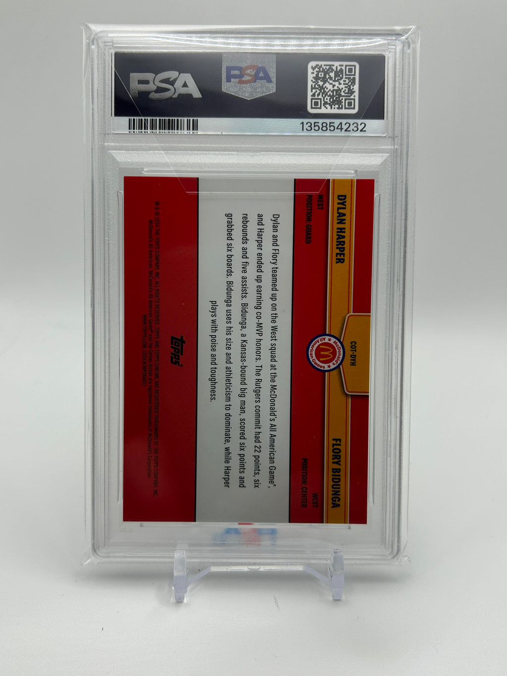2024-25 Topps McDonald's Chrome Dylan Harper + Bidunga Red Refractor /5 PSA 8