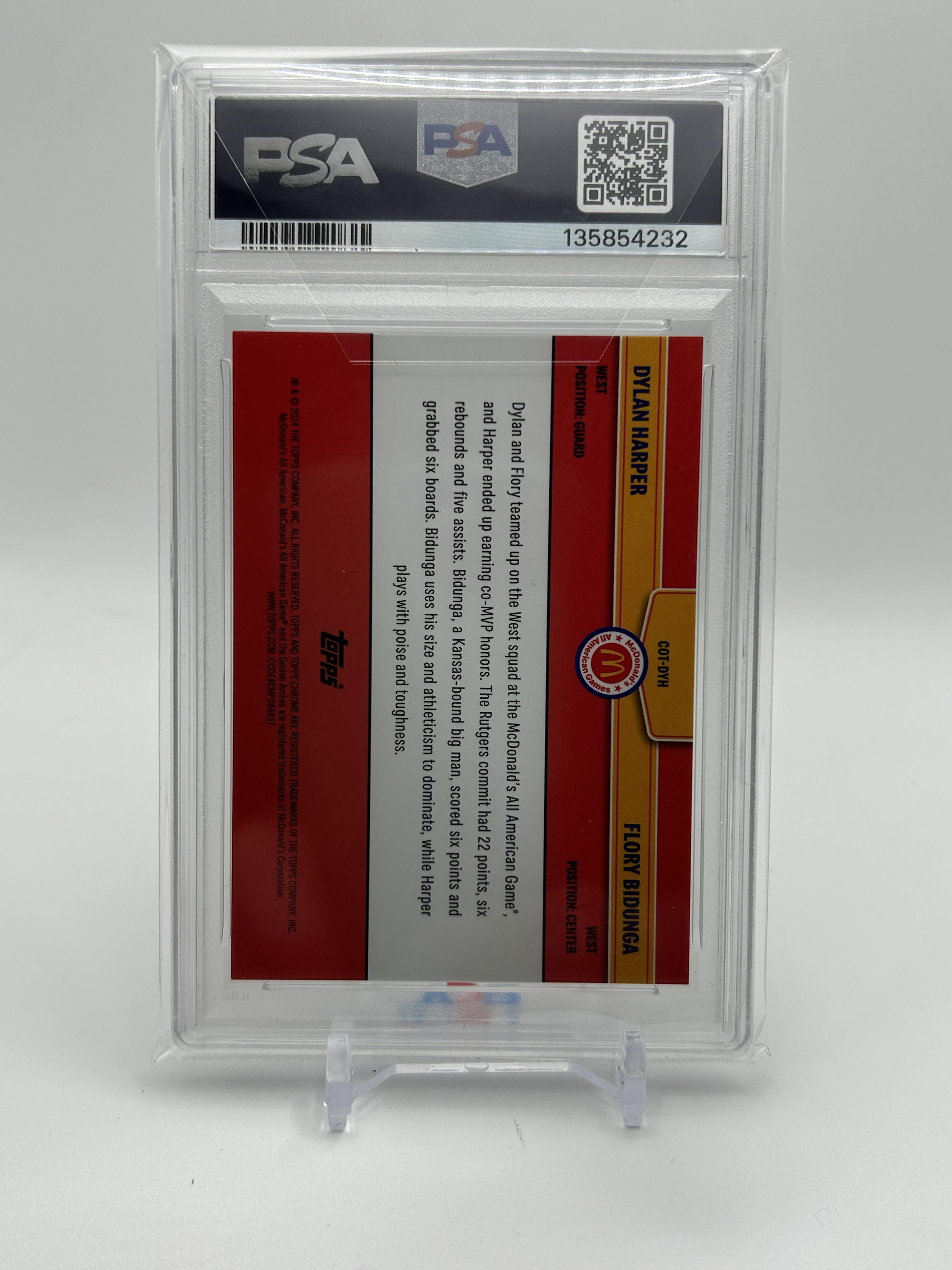 2024-25 Topps McDonald's Chrome Dylan Harper + Bidunga Red Refractor /5 PSA 8