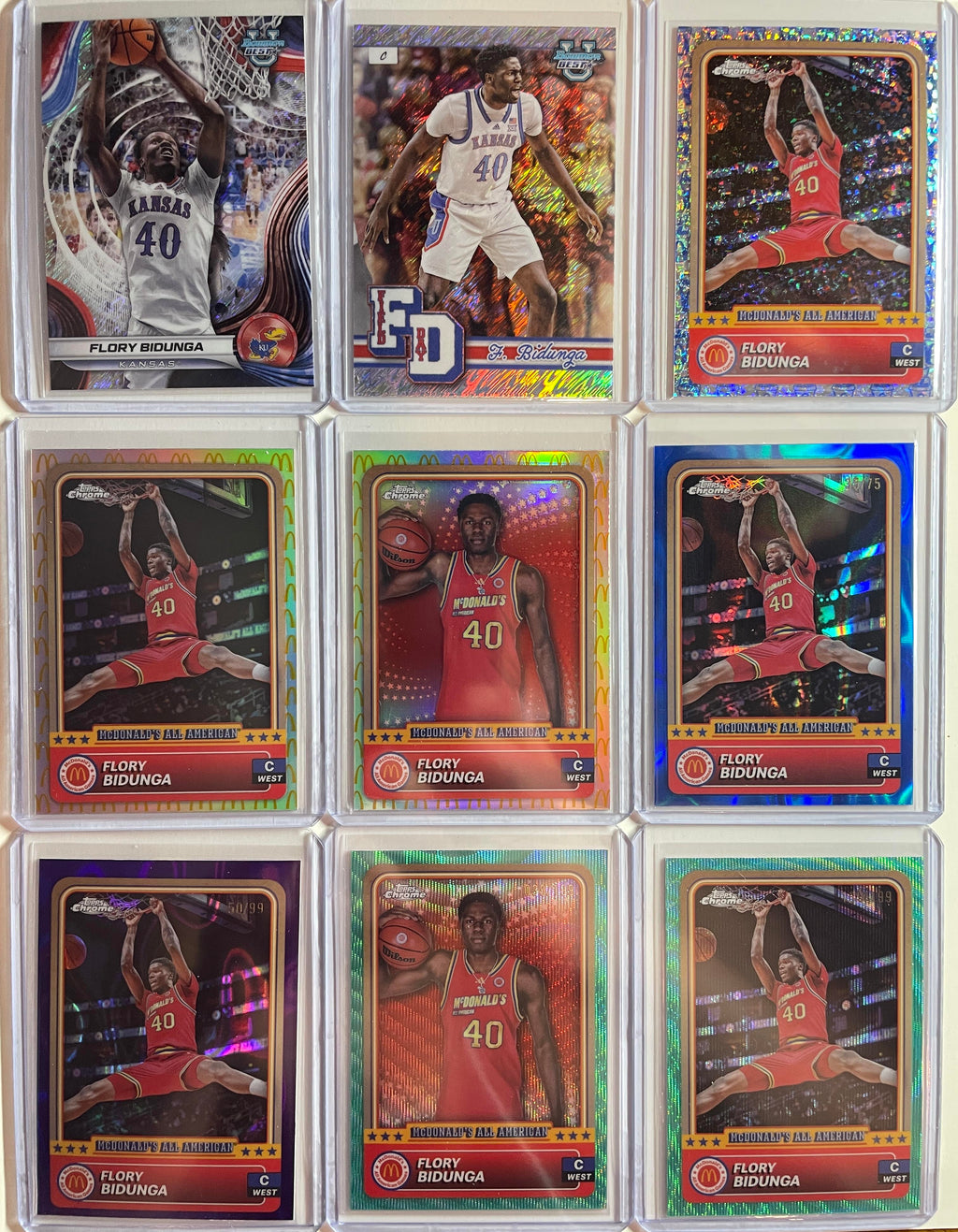 2024-25 Topps McDonald's Chrome Flory Bidunga Blue /75 Purple /99 /150 Set (x9)