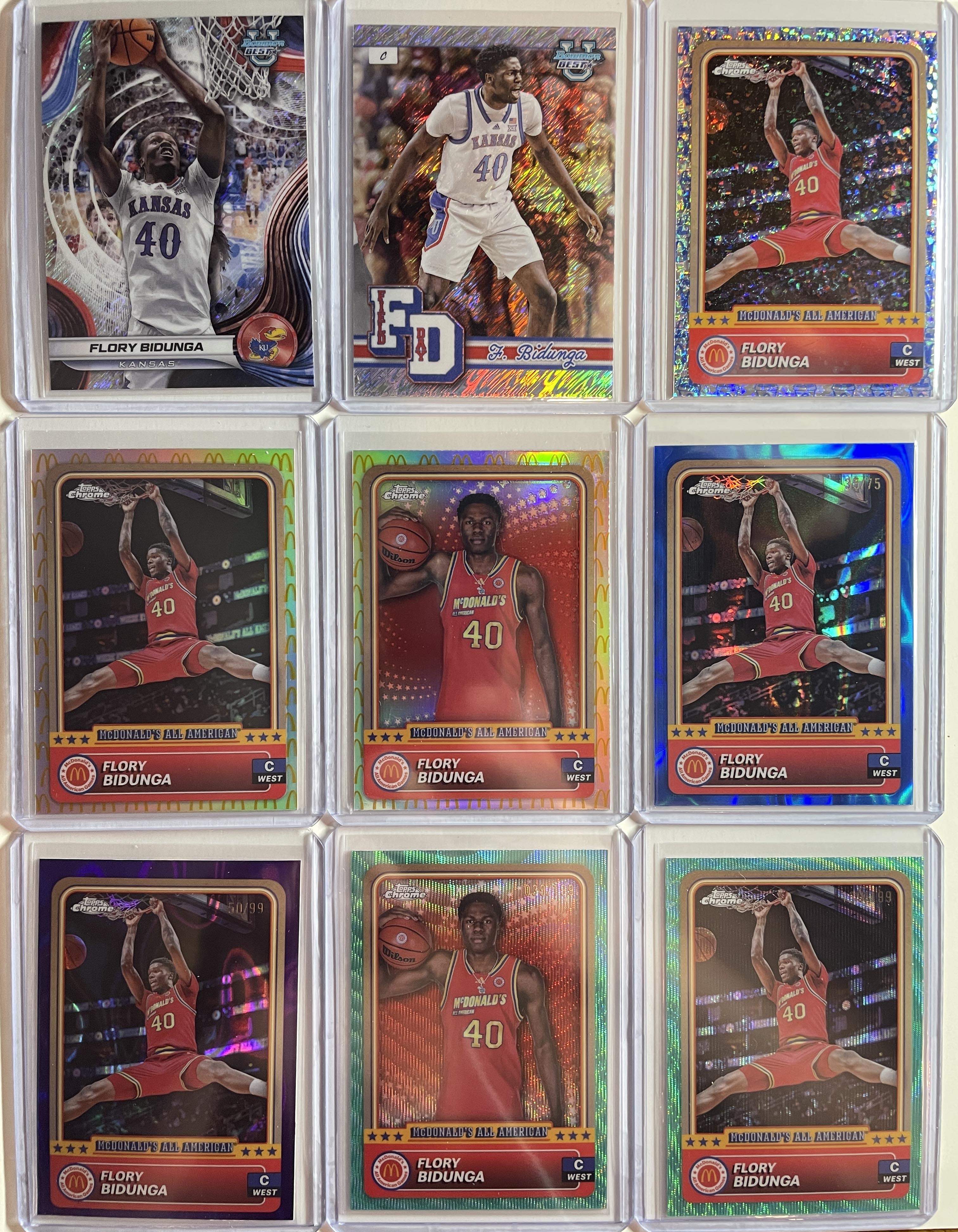 2024-25 Topps McDonald's Chrome Flory Bidunga Blue /75 Purple /99 /150 Set (x9)