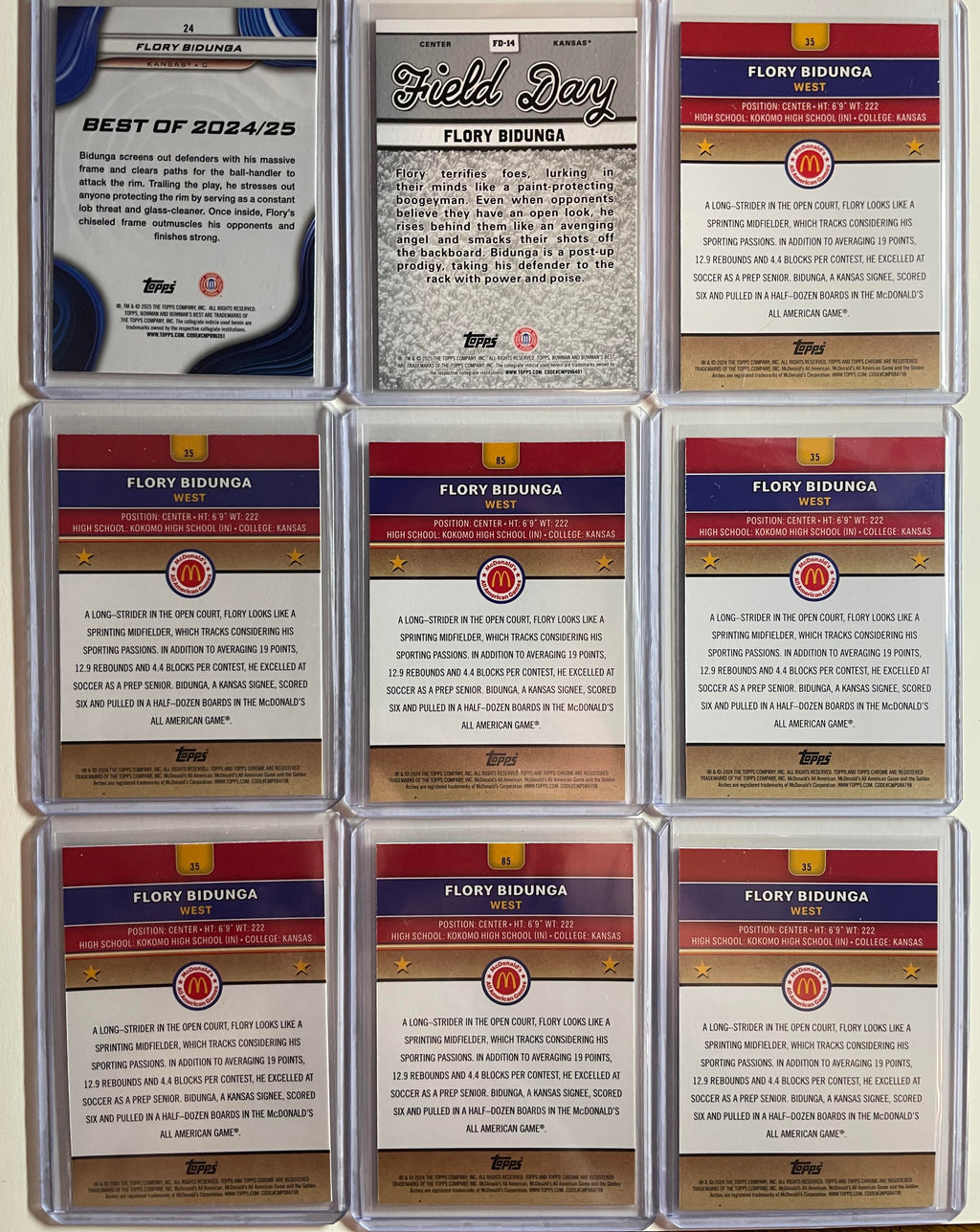 2024-25 Topps McDonald's Chrome Flory Bidunga Blue /75 Purple /99 /150 Set (x9)