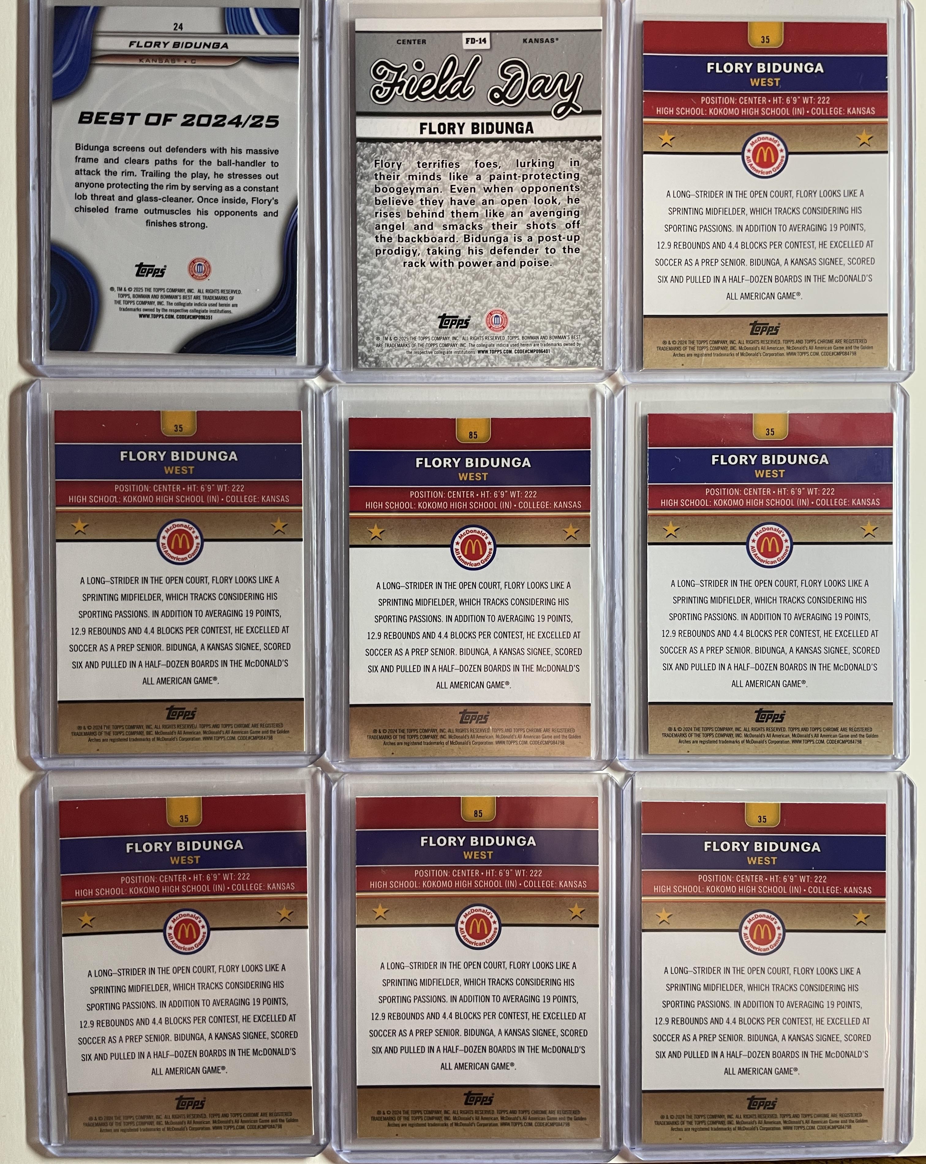 2024-25 Topps McDonald's Chrome Flory Bidunga Blue /75 Purple /99 /150 Set (x9)