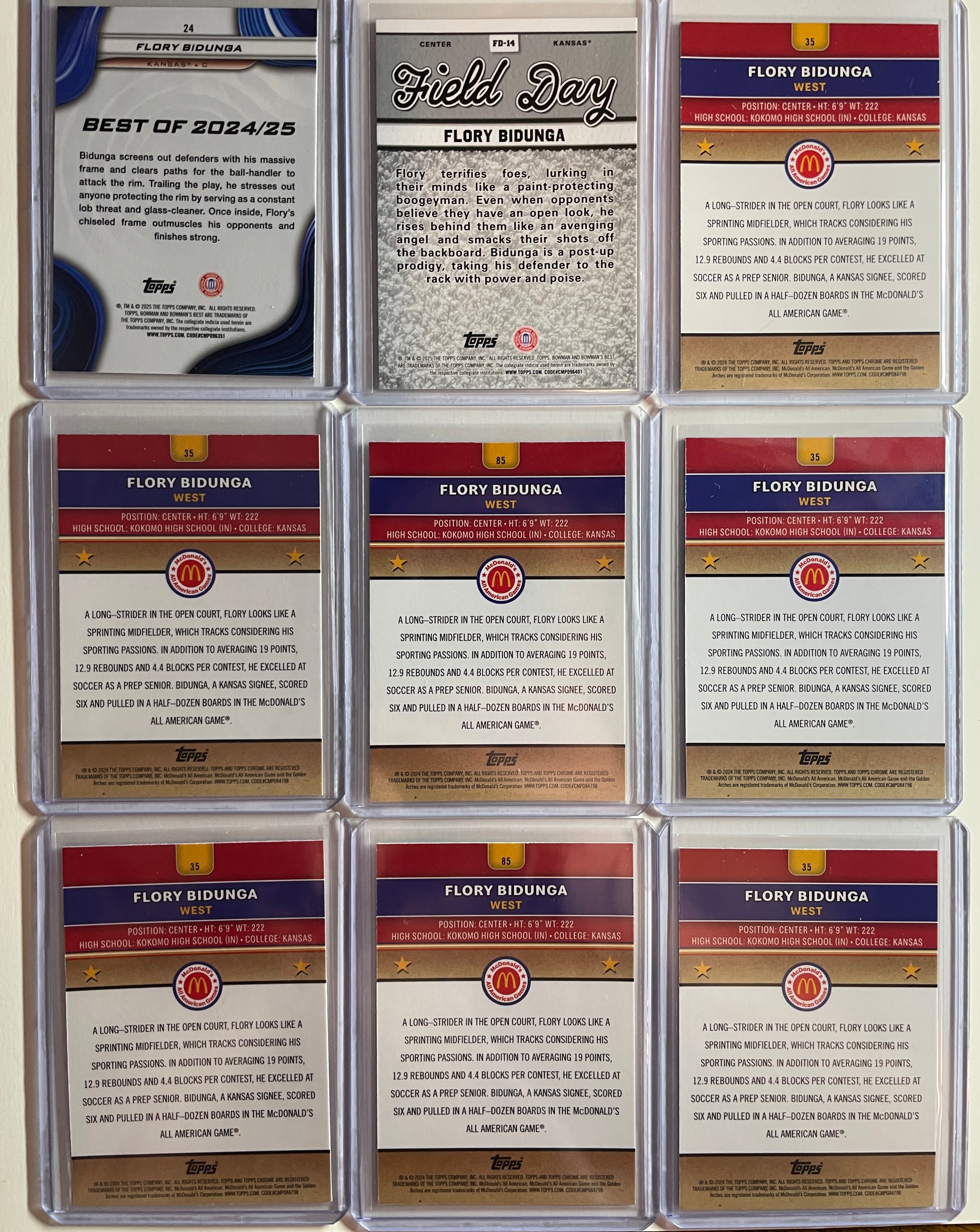 2024-25 Topps McDonald's Chrome Flory Bidunga Blue /75 Purple /99 /150 Set (x9)