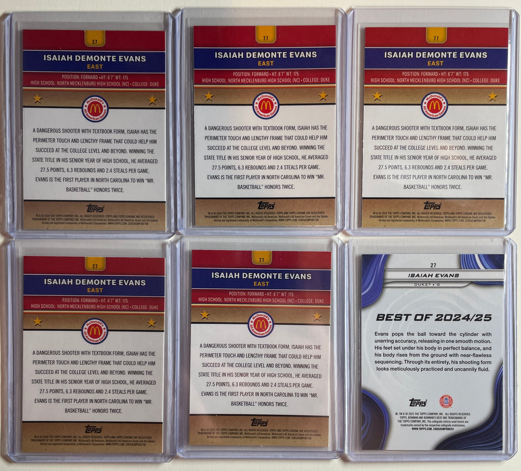 2024-25 Topps McDonald's Chrome Isaiah Evans Purple /99 + Logo SP Set (x6)