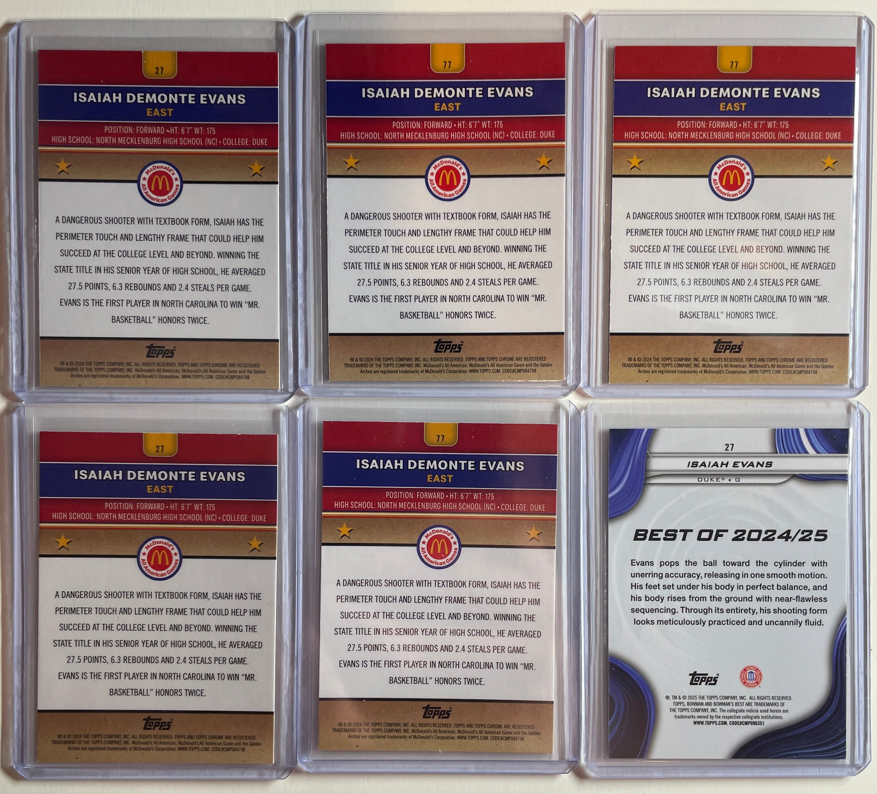 2024-25 Topps McDonald's Chrome Isaiah Evans Purple /99 + Logo SP Set (x6)