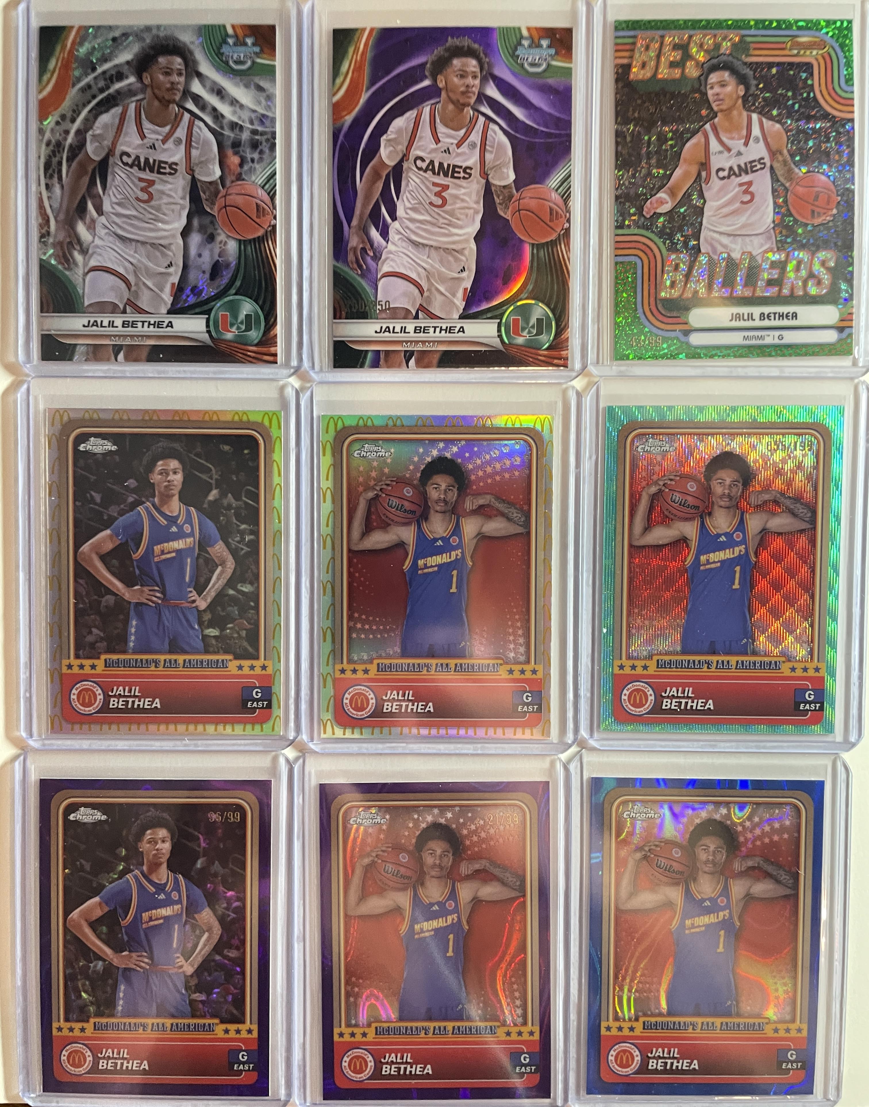 2024-25 Topps McDonald's Chrome Jalil Bethea Blue /75 Purple /99 SP Set (x9)