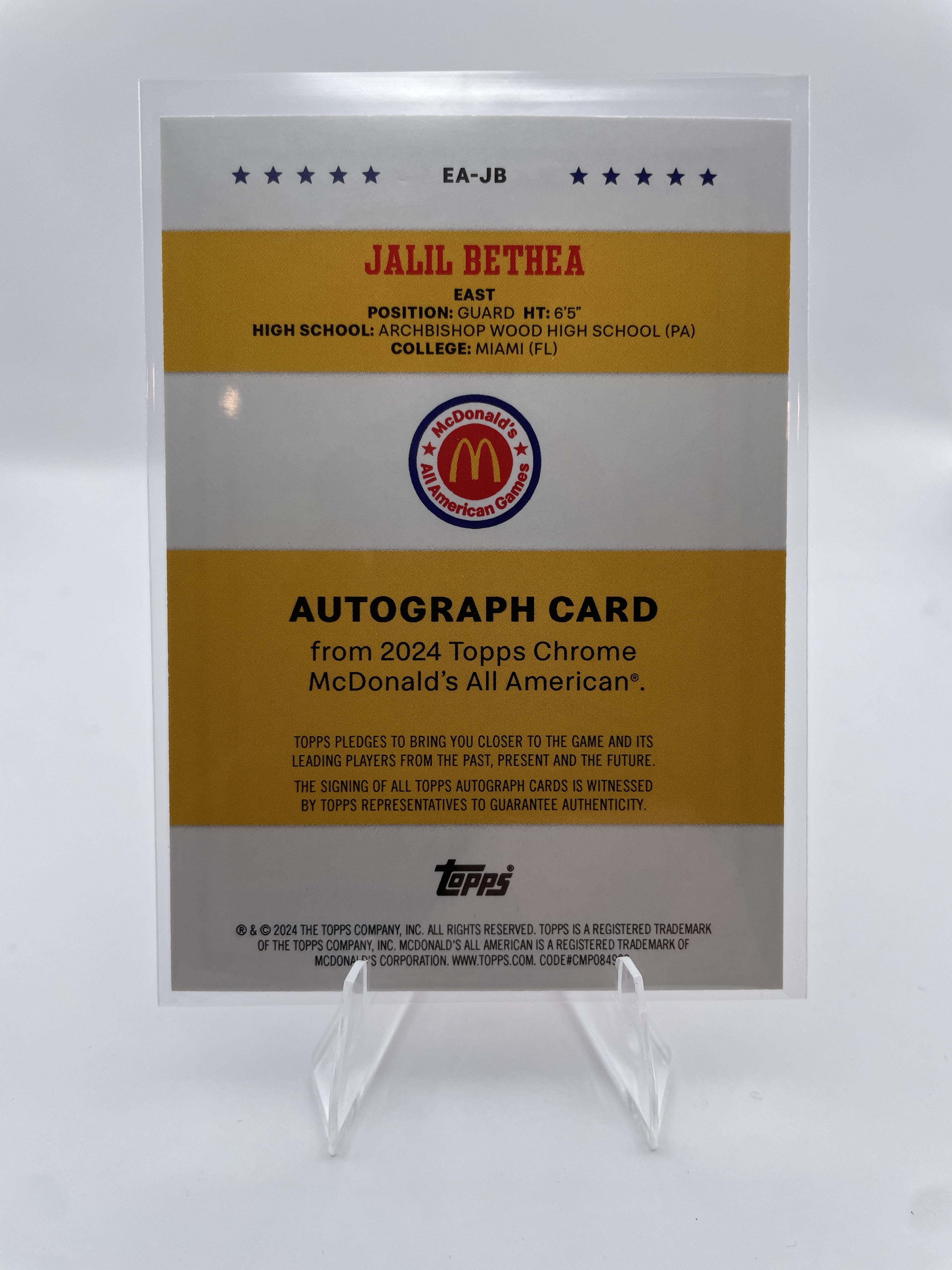 2024-25 Topps McDonald's Chrome Jalil Bethea Gameday Event Auto SP