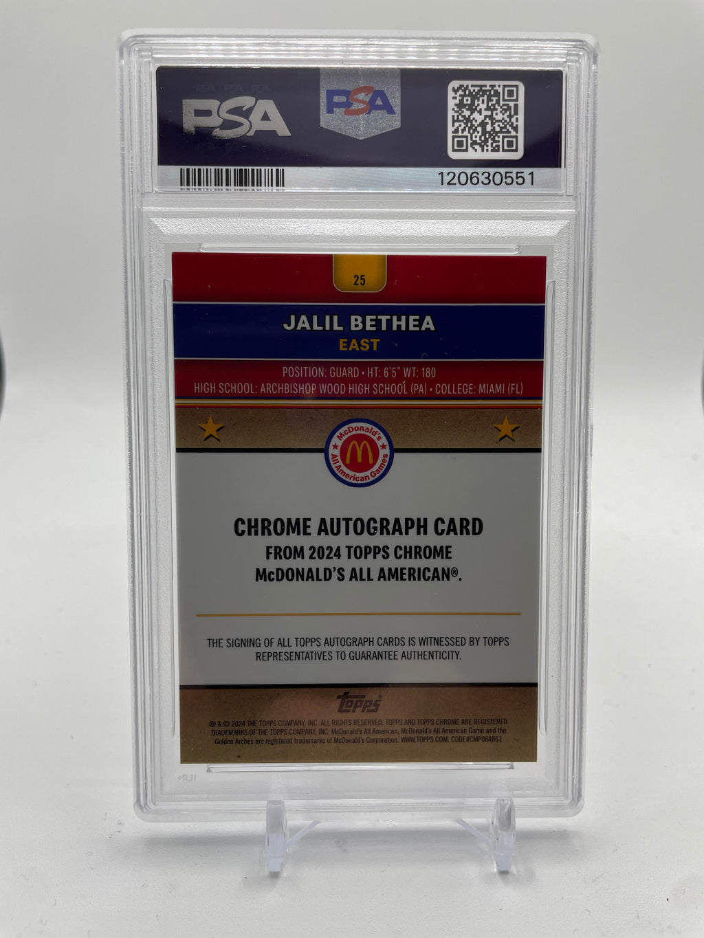 2024-25 Topps McDonald's Chrome Jalil Bethea Tie-Dye Refractor Auto /25 PSA 9