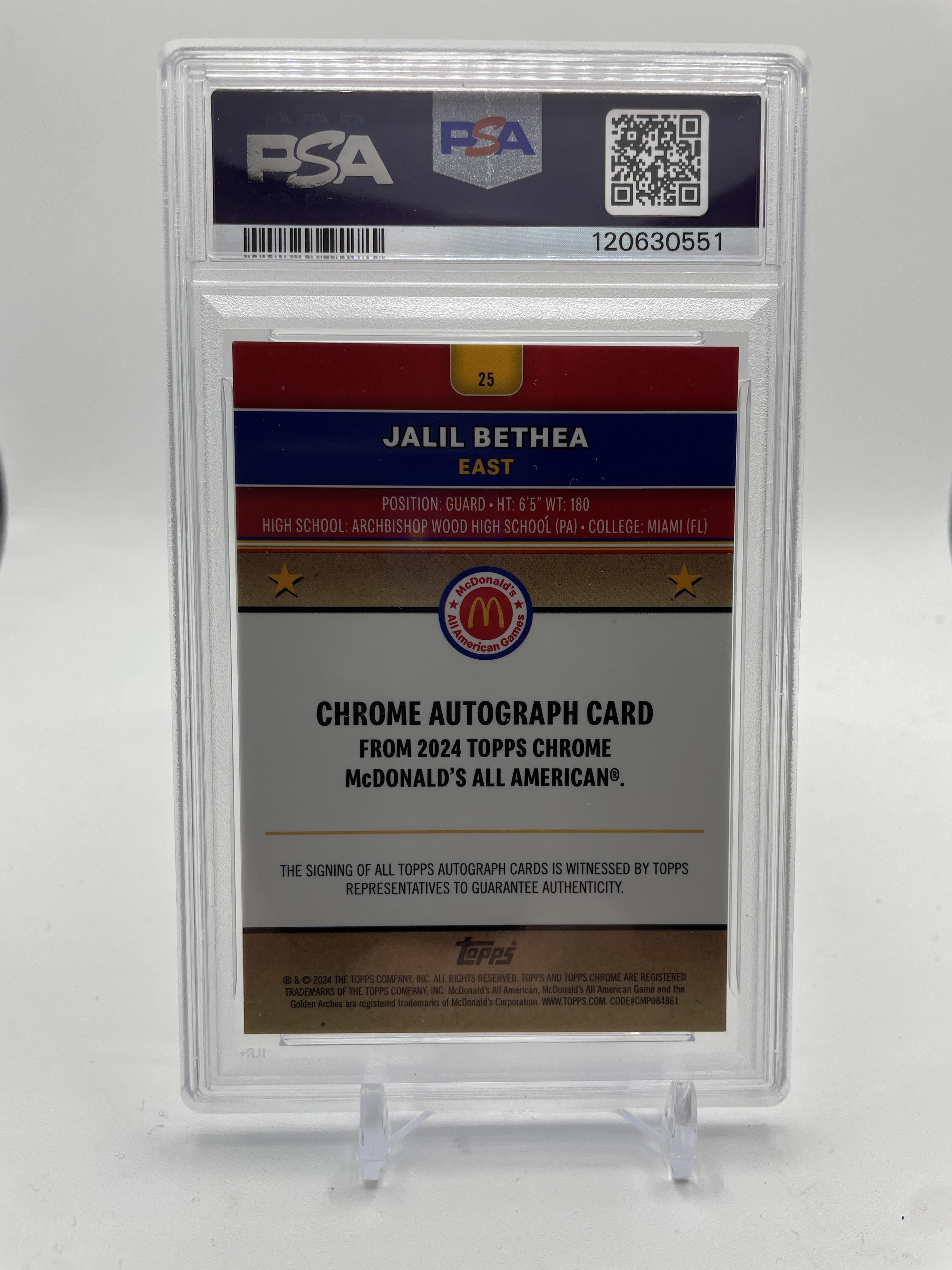 2024-25 Topps McDonald's Chrome Jalil Bethea Tie-Dye Refractor Auto /25 PSA 9