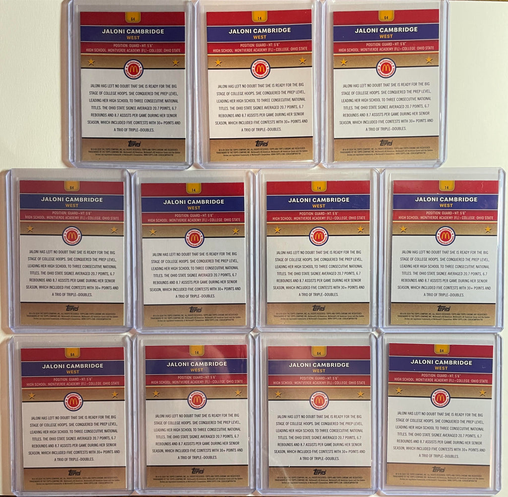 2024-25 Topps McDonald's Chrome Jaloni Cambridge Blue /75 Red /125 SP Set (x11)