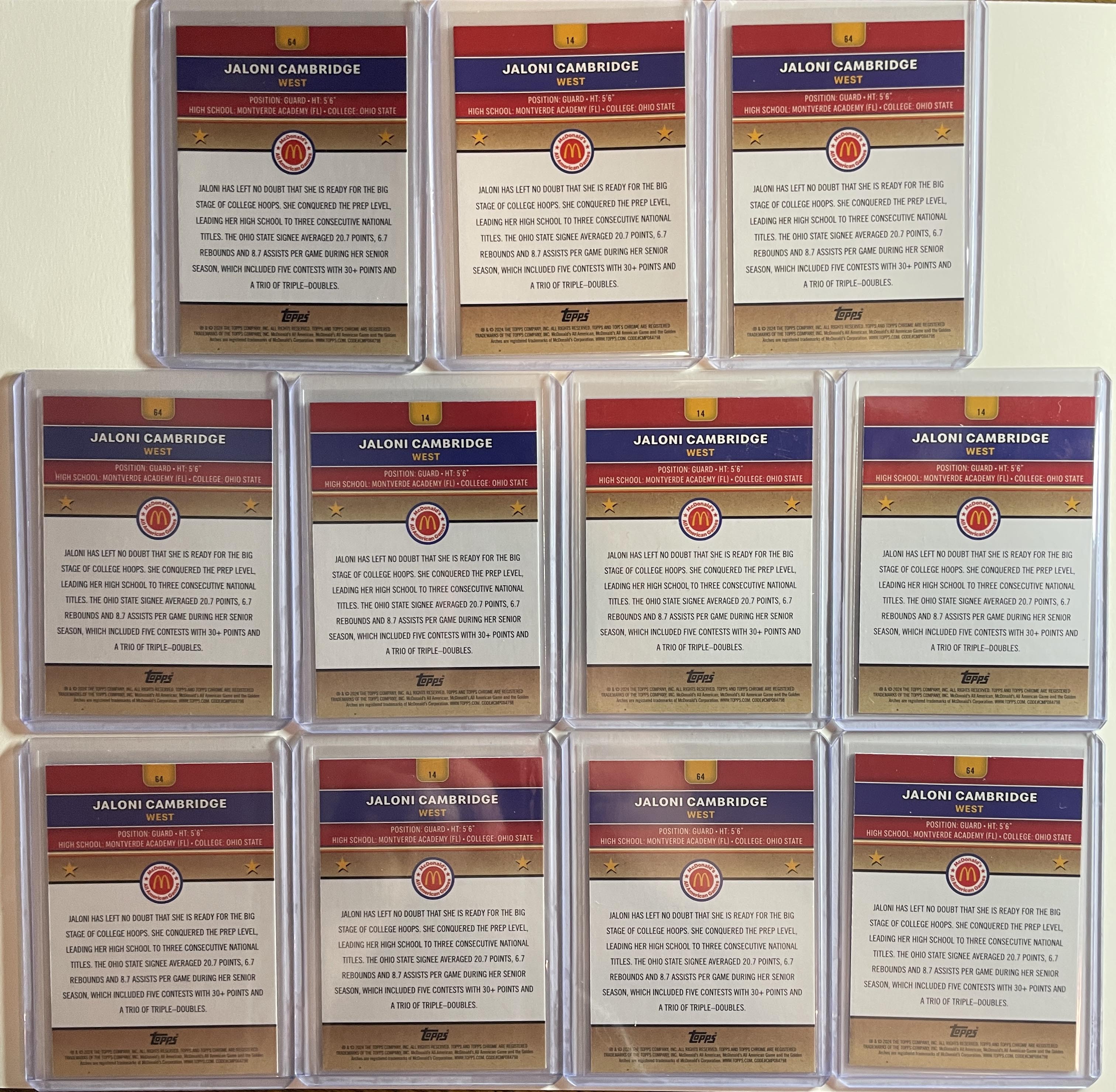 2024-25 Topps McDonald's Chrome Jaloni Cambridge Blue /75 Red /125 SP Set (x11)
