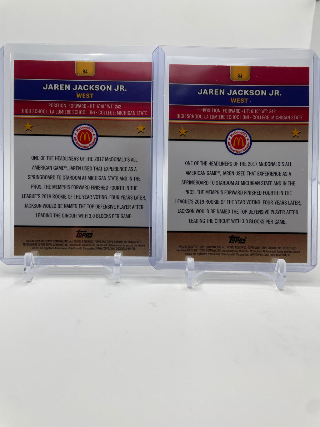 2024-25 Topps McDonald's Chrome Jaren Jackson Jr. Purple /99 + Aqua /199