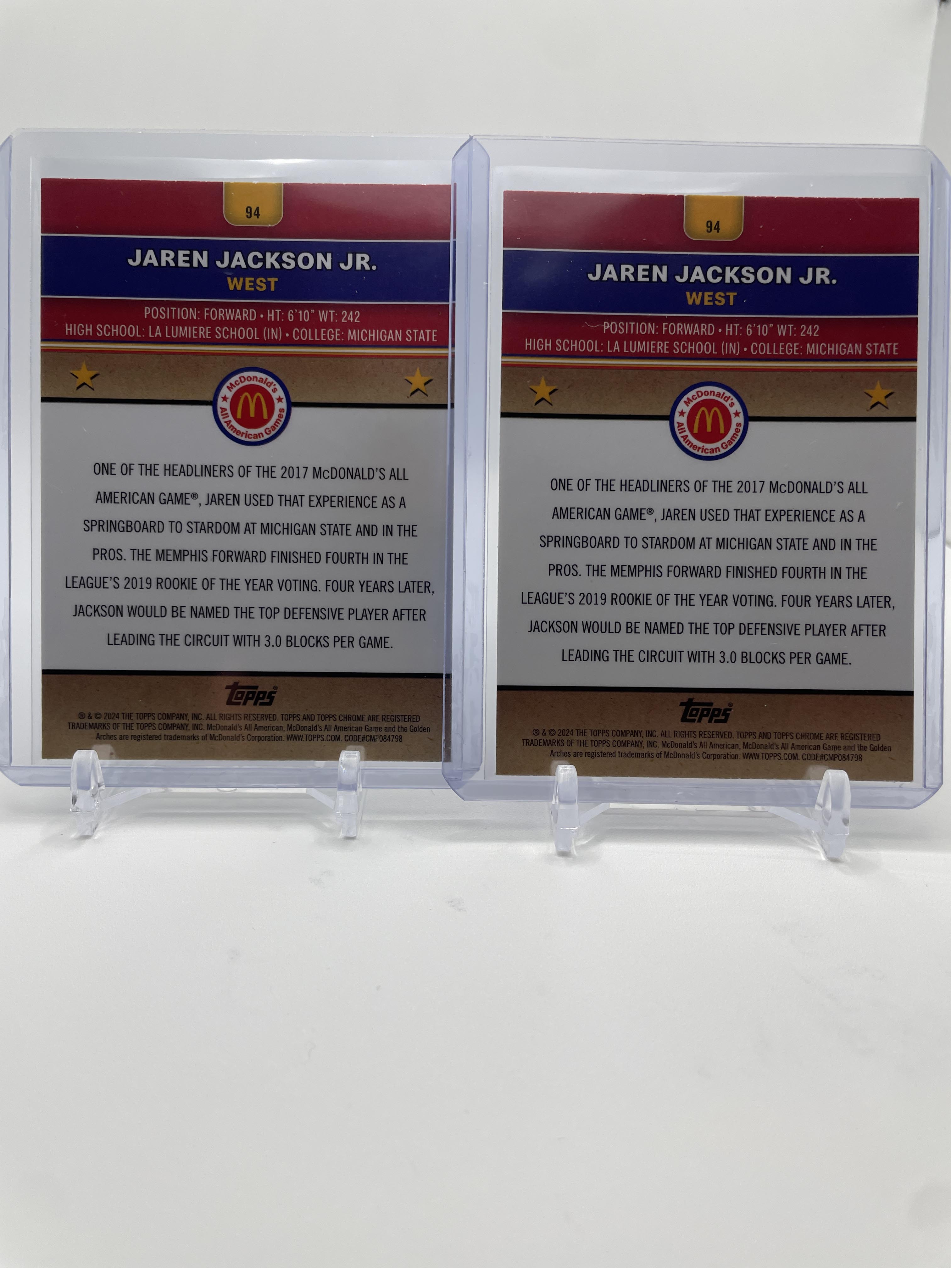 2024-25 Topps McDonald's Chrome Jaren Jackson Jr. Purple /99 + Aqua /199