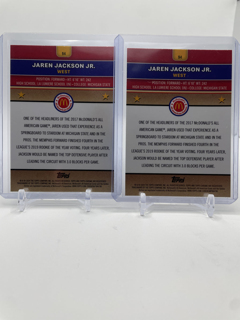 2024-25 Topps McDonald's Chrome Jaren Jackson Jr. Purple /99 + Aqua /199