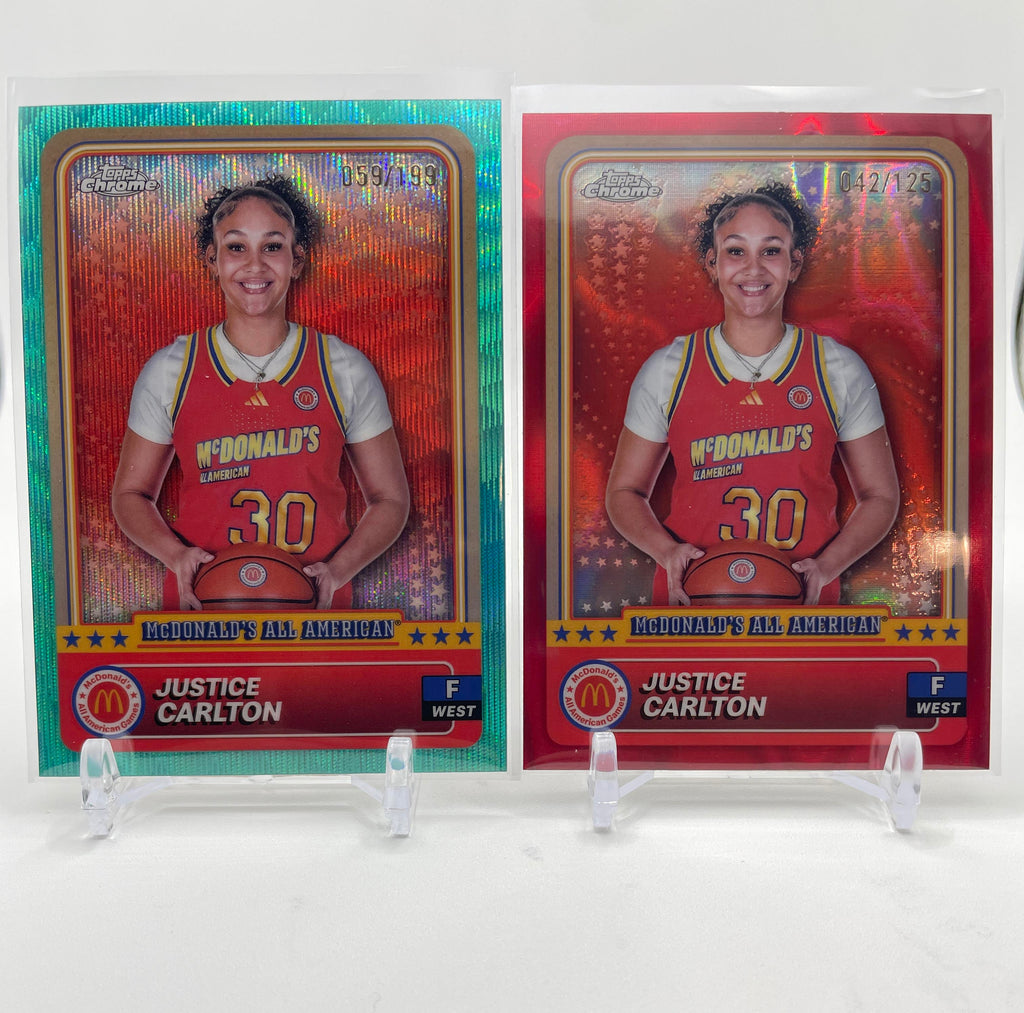 2024-25 Topps McDonald's Chrome Justice Carlton Red /125 Aqua /199 SP Set (x4)