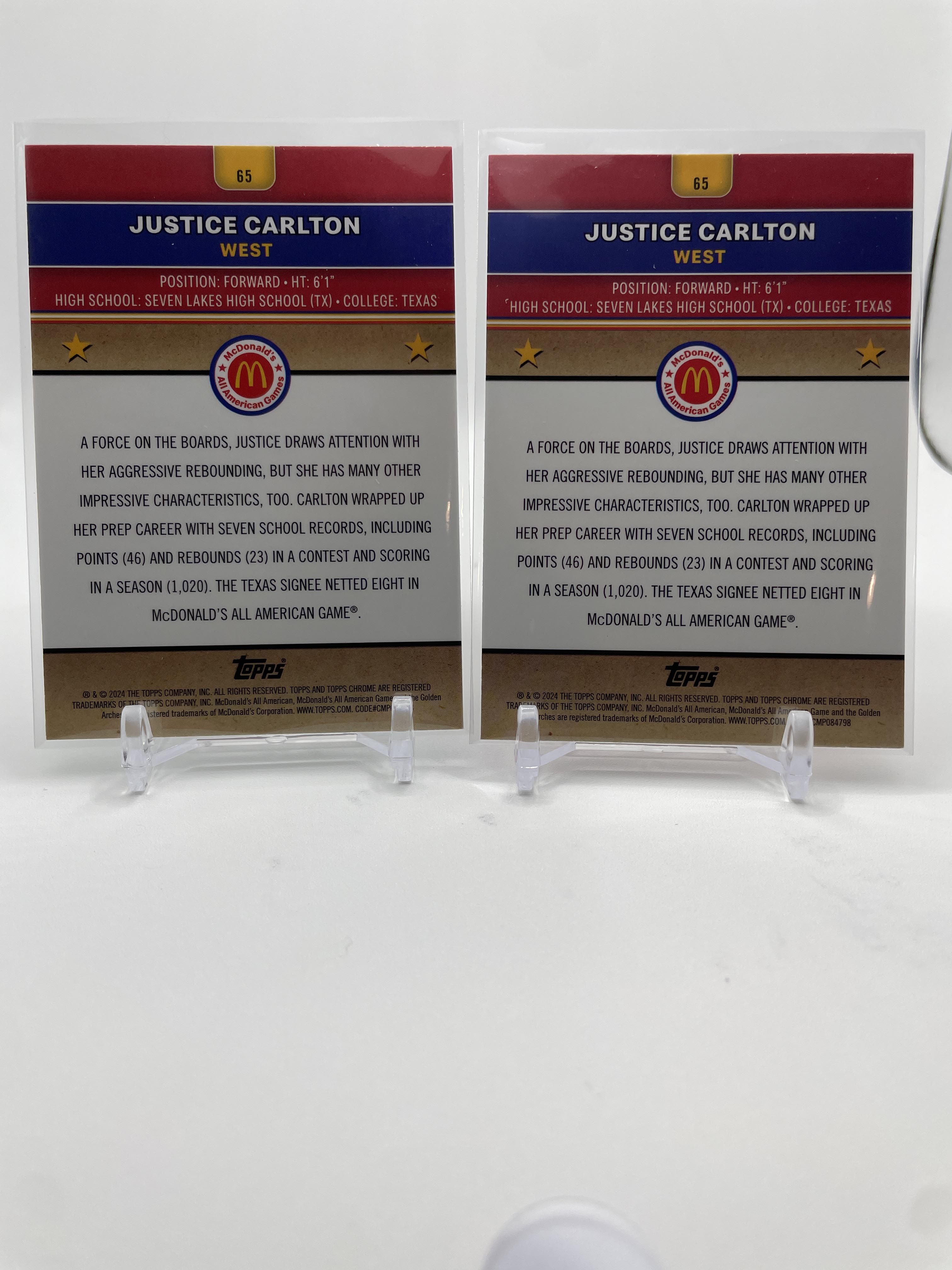 2024-25 Topps McDonald's Chrome Justice Carlton Red /125 Aqua /199 SP Set (x4)