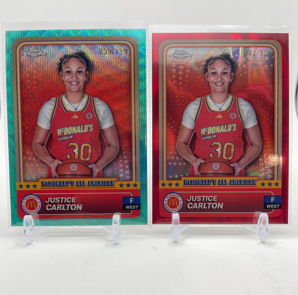 2024-25 Topps McDonald's Chrome Justice Carlton Red /125 Aqua /199 SP Set (x4)