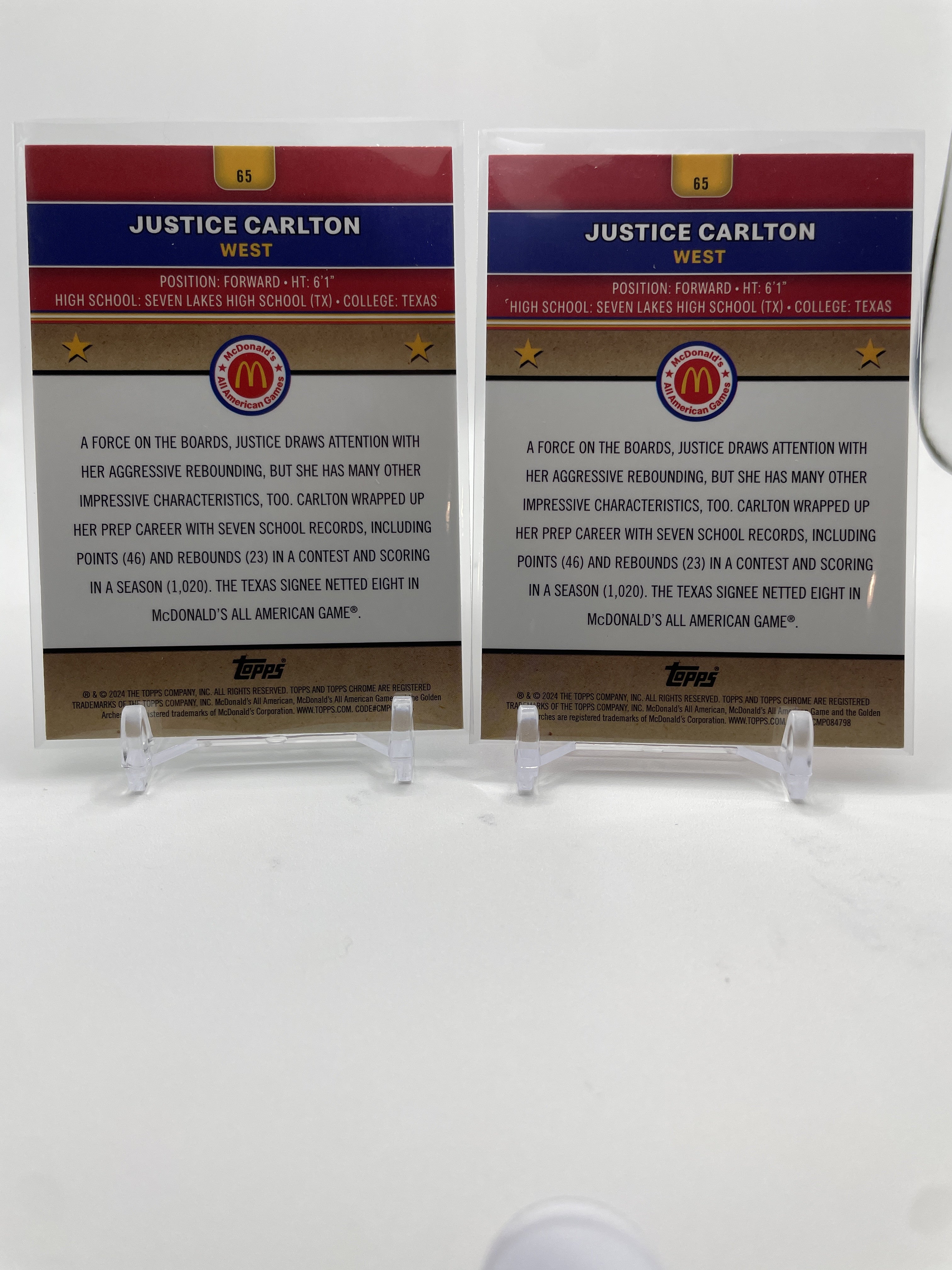 2024-25 Topps McDonald's Chrome Justice Carlton Red /125 Aqua /199 SP Set (x4)