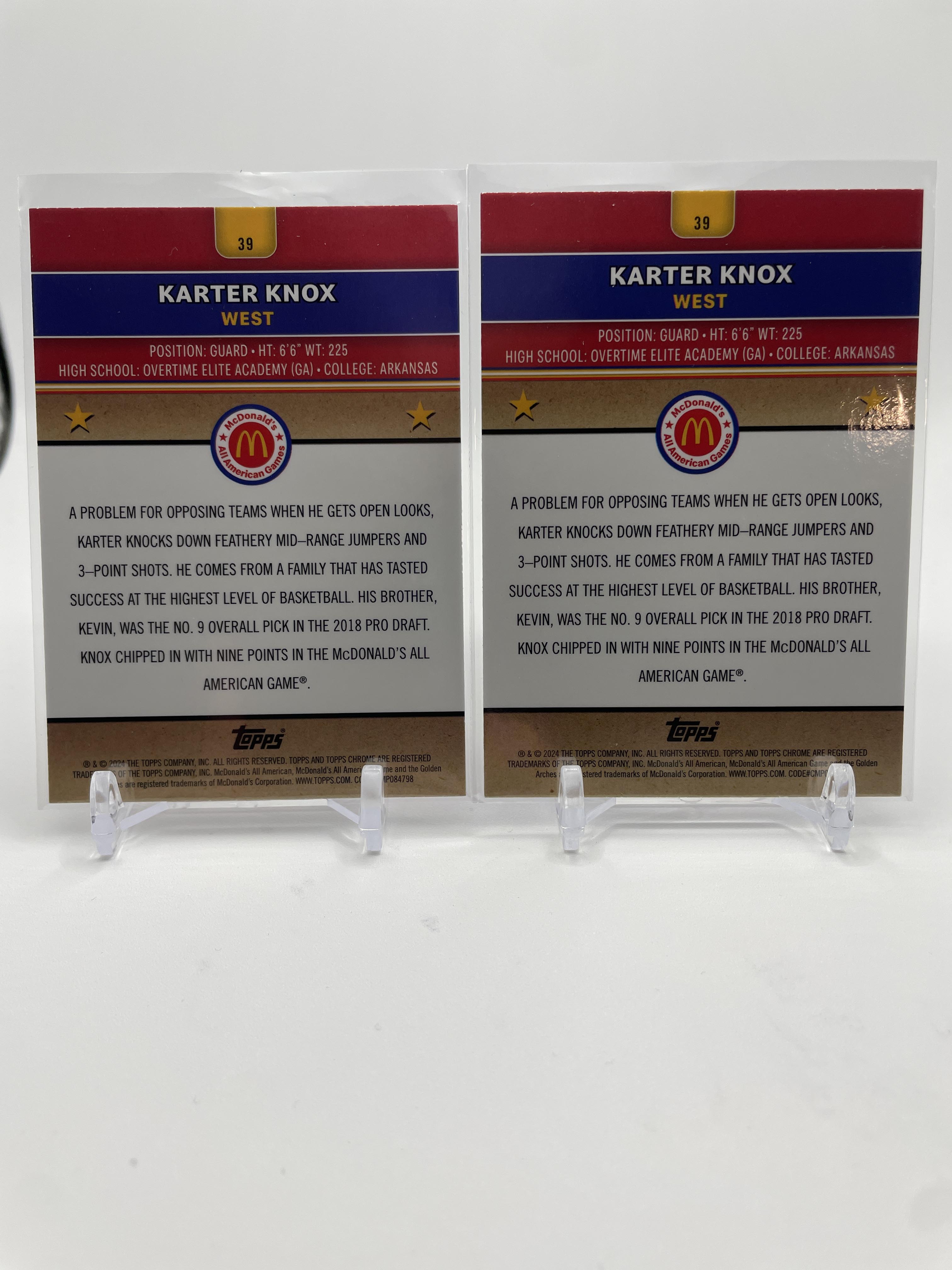 2024-25 Topps McDonald's Chrome Karter Knox Blue Refractor /75 + Purple /99 (x4)